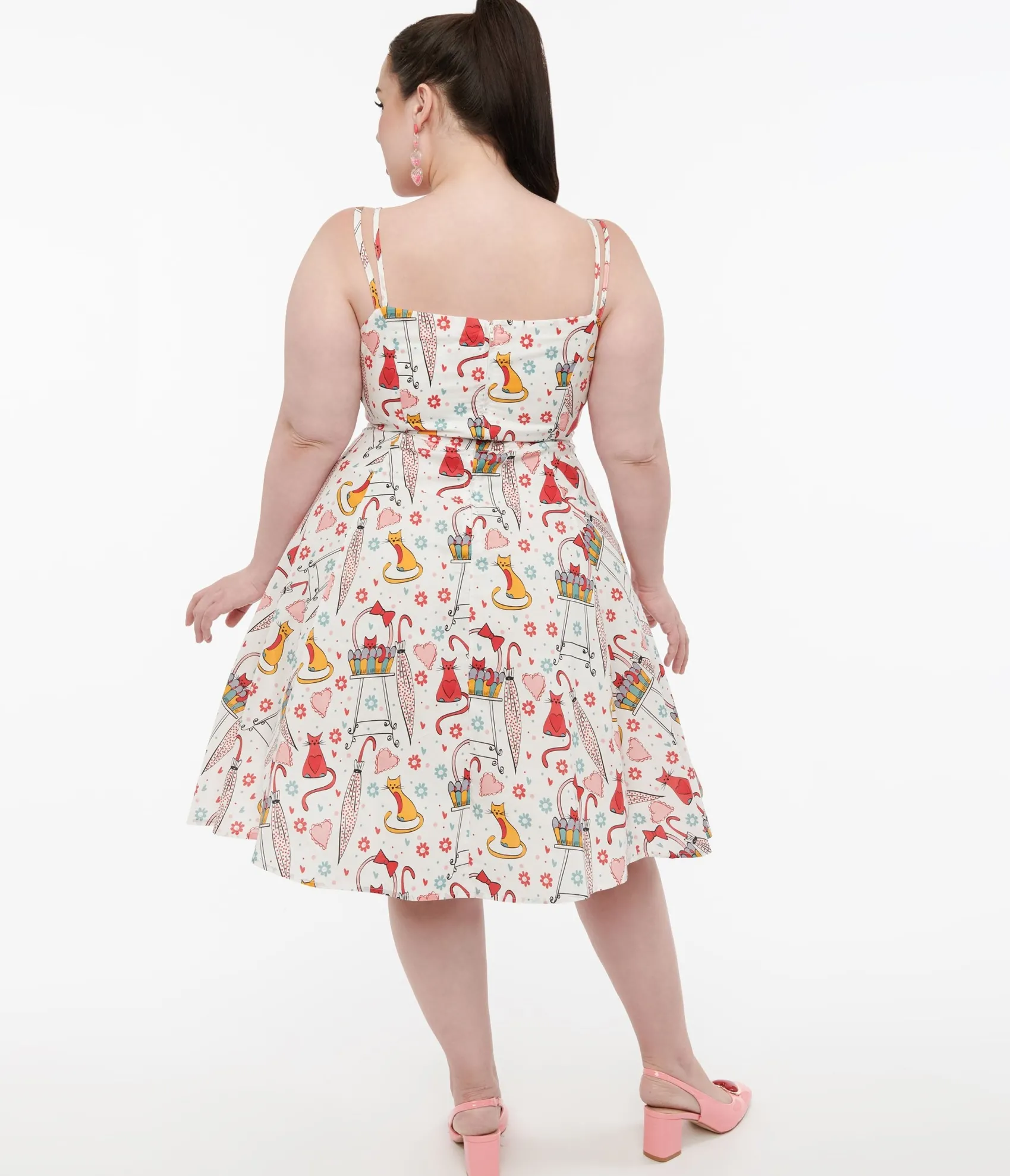 Unique Vintage Plus Size 1950s Red & Yellow Cat Print Cotton Bobbie Swing Dress Shop