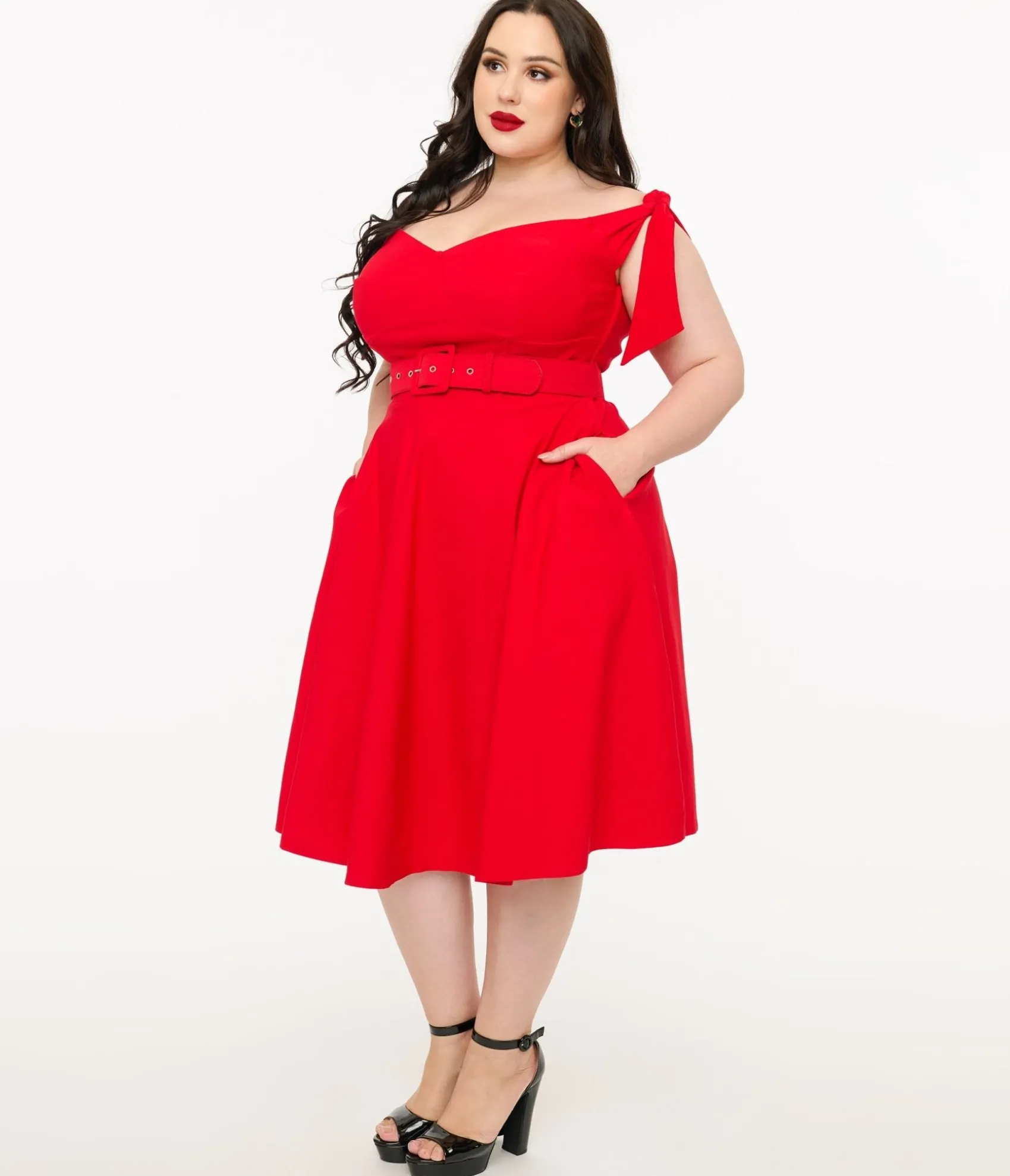 Unique Vintage Plus Size 1960s Red Off The Shoulder Swing Dress Clearance