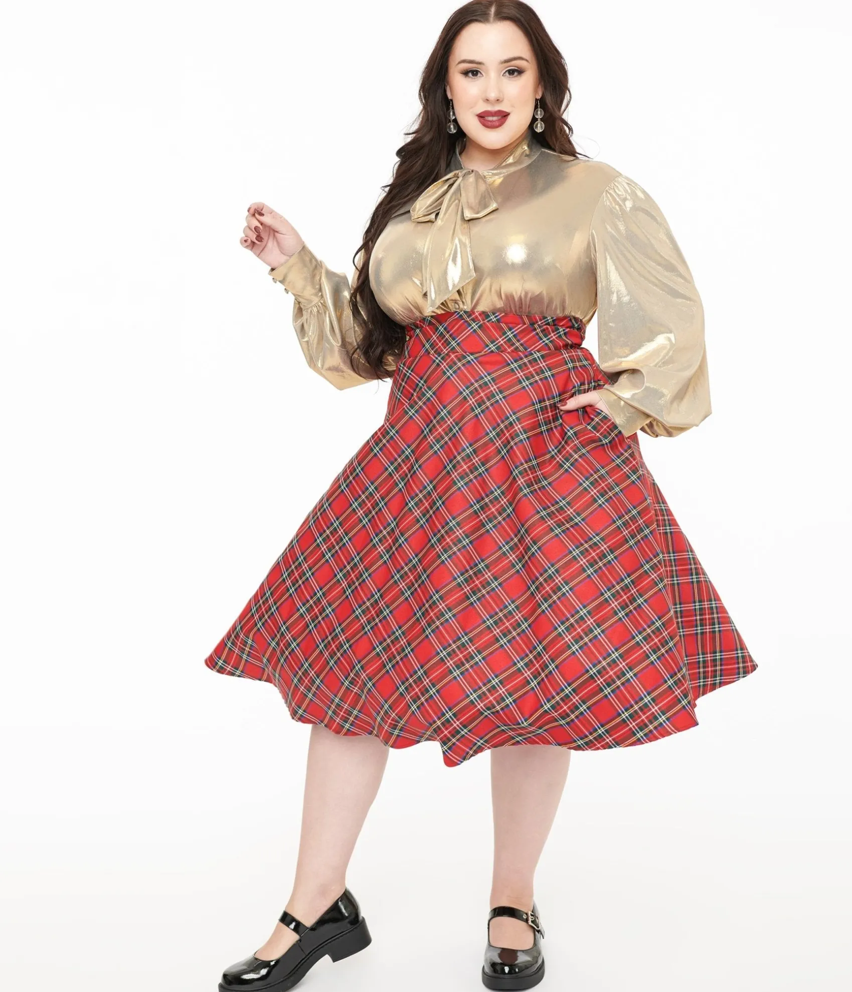 Unique Vintage Plus Size 1950s Red Plaid High Waist Vivien Swing Skirt Store