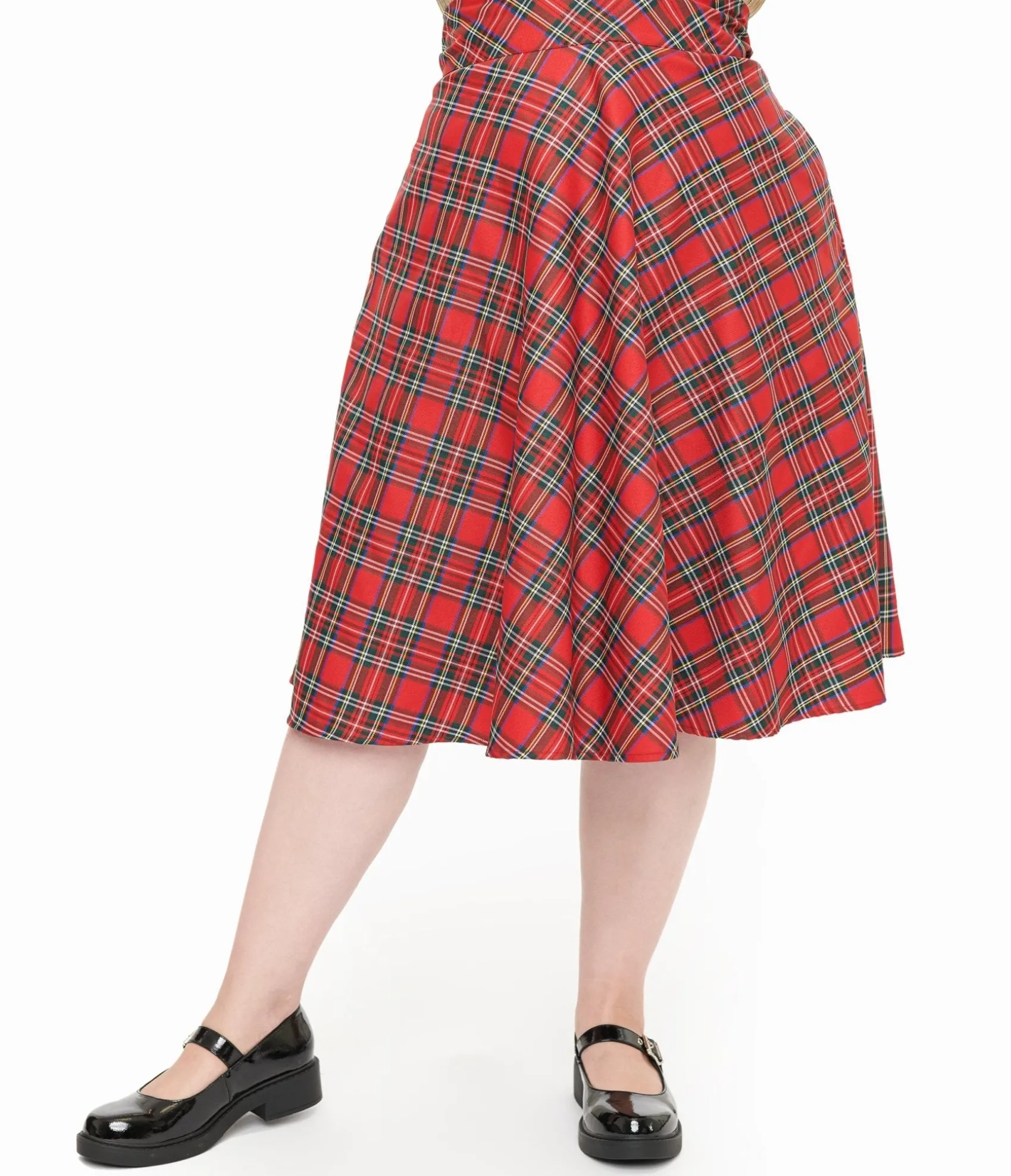 Unique Vintage Plus Size 1950s Red Plaid High Waist Vivien Swing Skirt Store