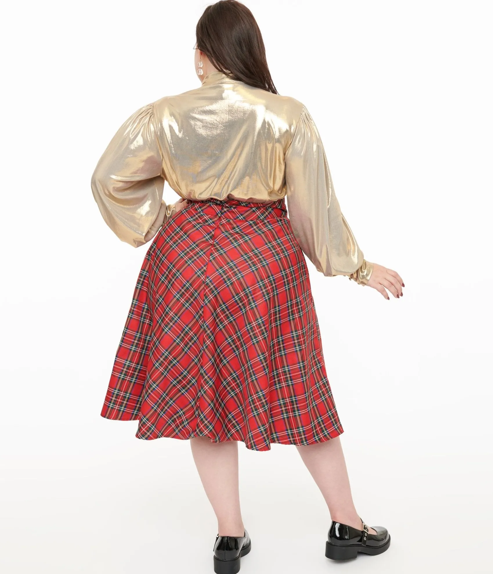 Unique Vintage Plus Size 1950s Red Plaid High Waist Vivien Swing Skirt Store