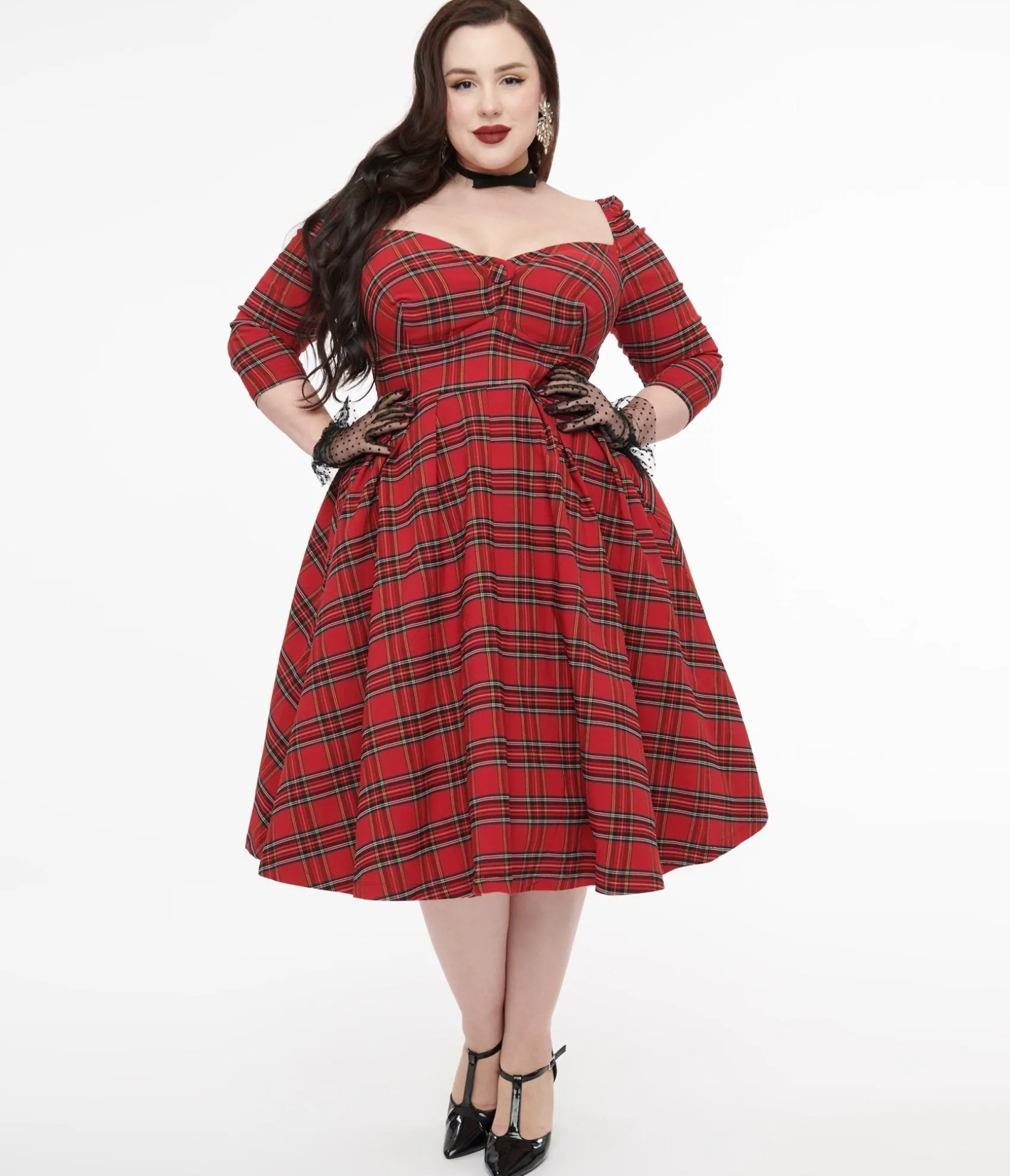 Unique Vintage Plus Size 1950s Red Plaid Lamar Swing Dress Outlet