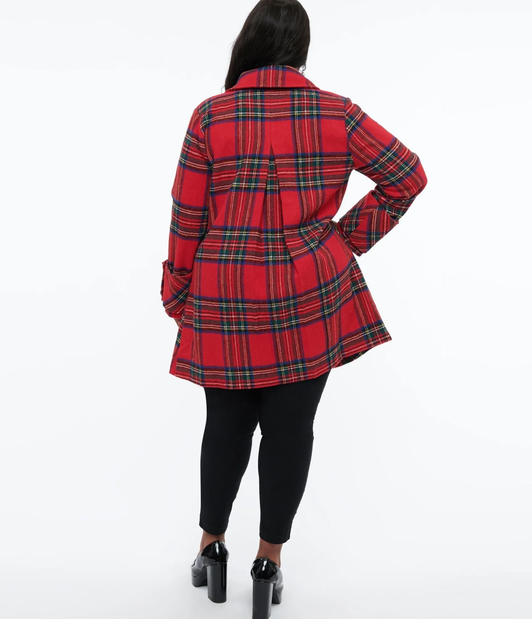 Unique Vintage Plus Size 1960s Red Plaid Peacoat Cheap