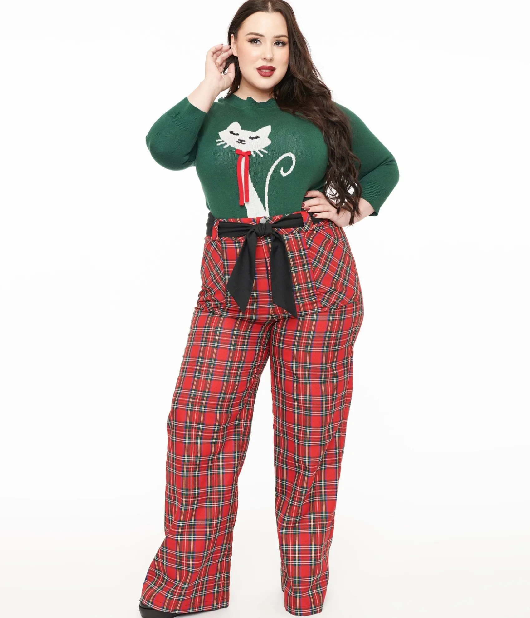 Unique Vintage Plus Size 1950s Red Plaid Wide Leg Trousers Shop