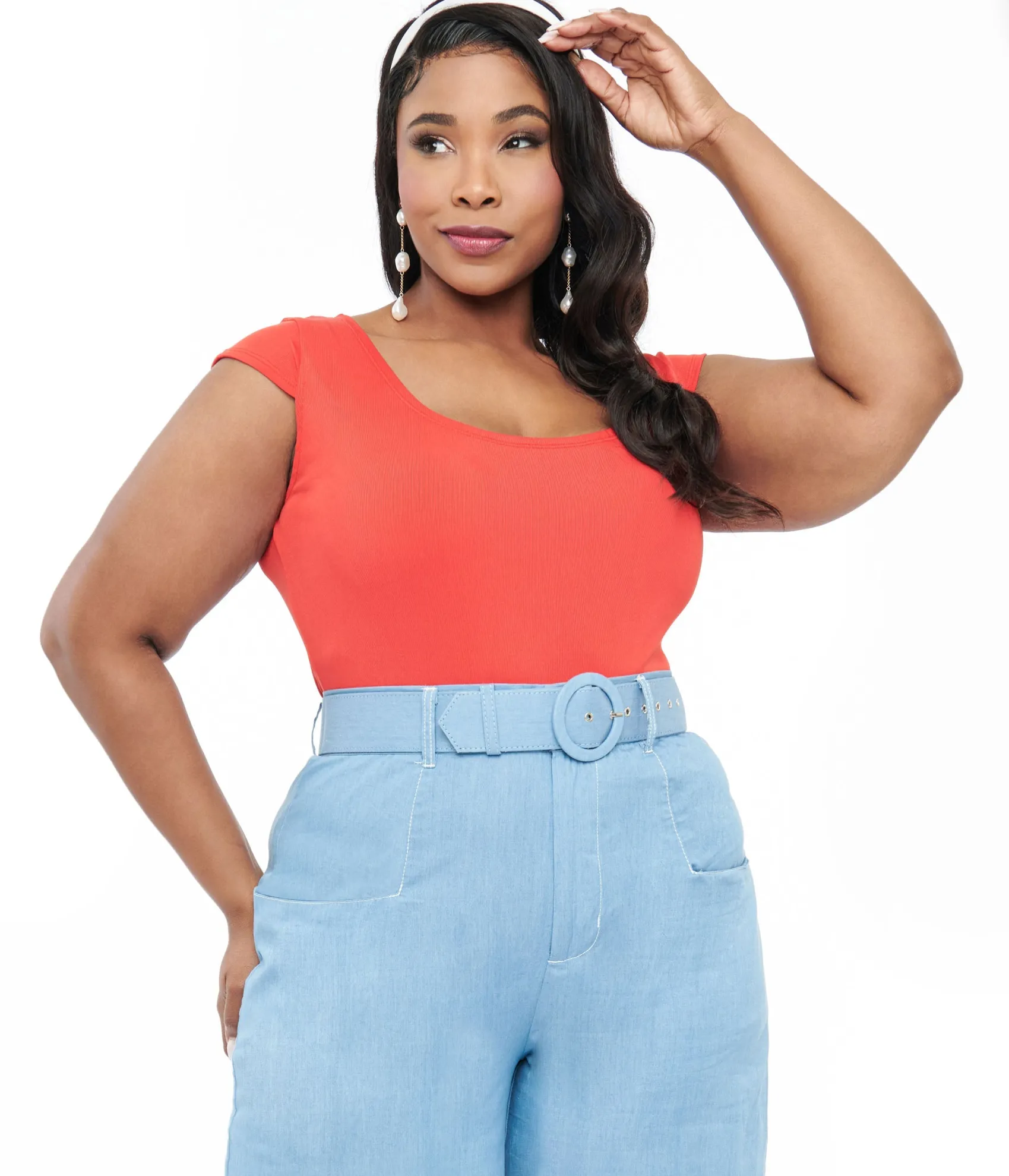Unique Vintage Plus Size 1950s Red Scoop Neck Bodysuit Online