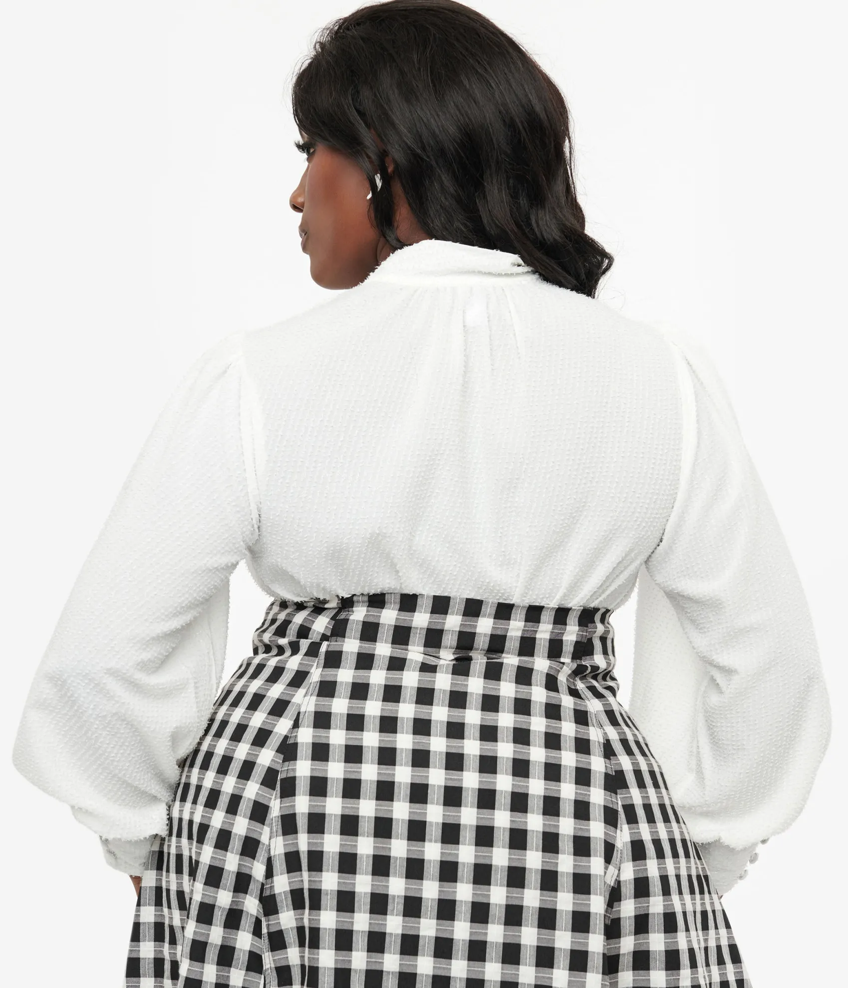 Unique Vintage Plus Size 1940s White Clip Dot Long Sleeve Bow Blouse Cheap