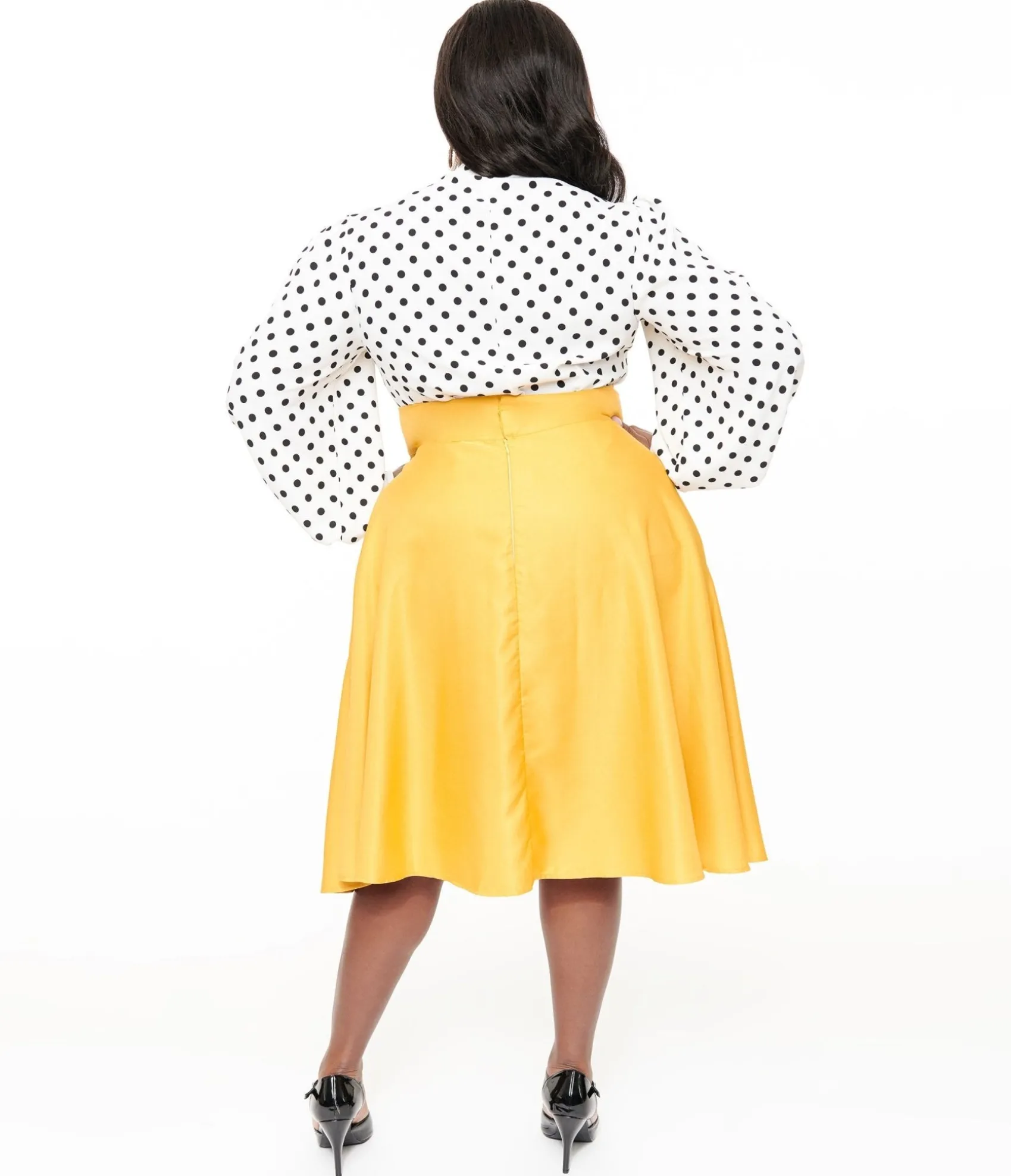 Unique Vintage Plus Size 1950s Yellow High Waist Vivien Swing Skirt Cheap