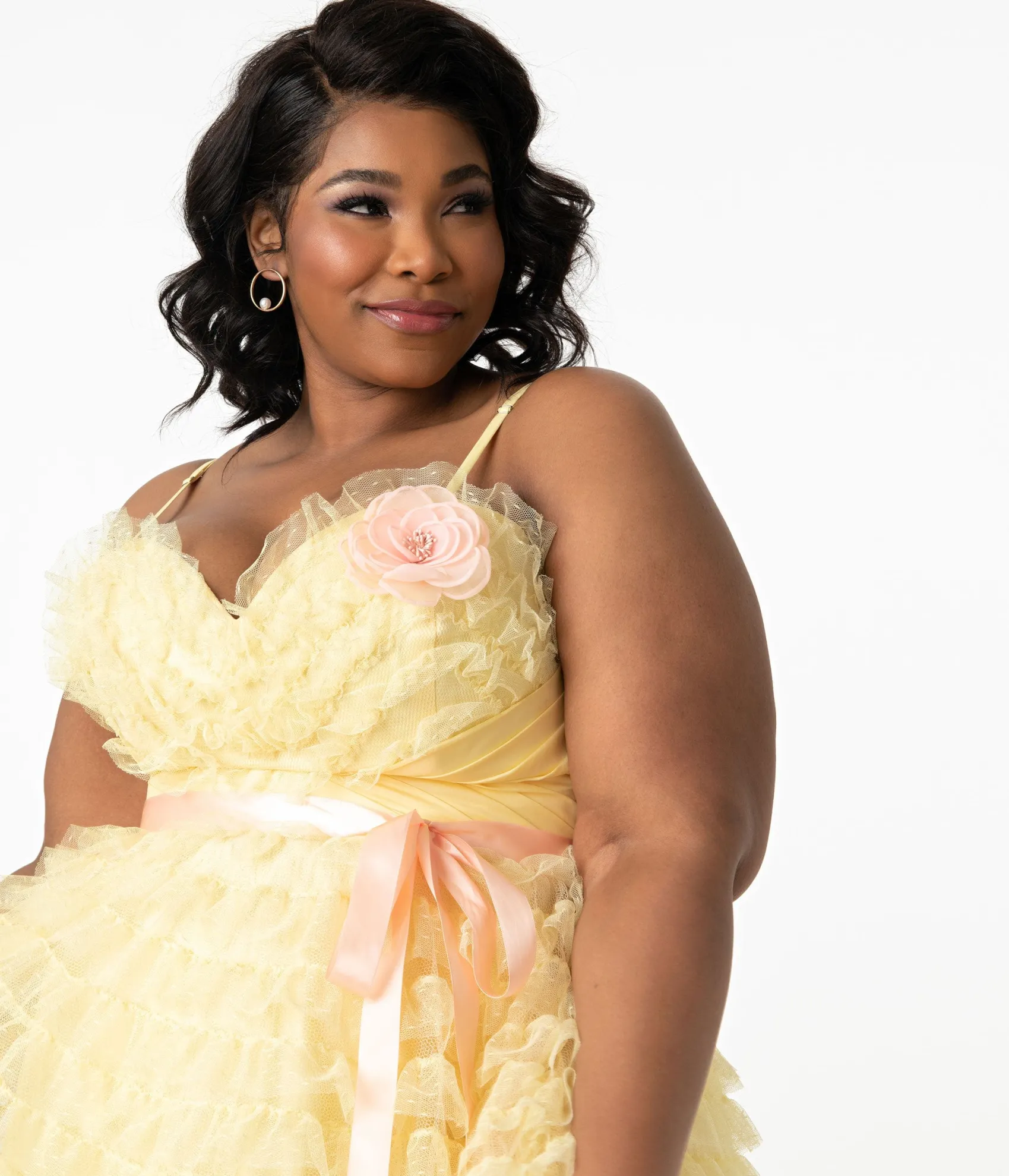 Unique Vintage Plus Size 1950s Yellow Tulle Cupcake Swing Dress Best