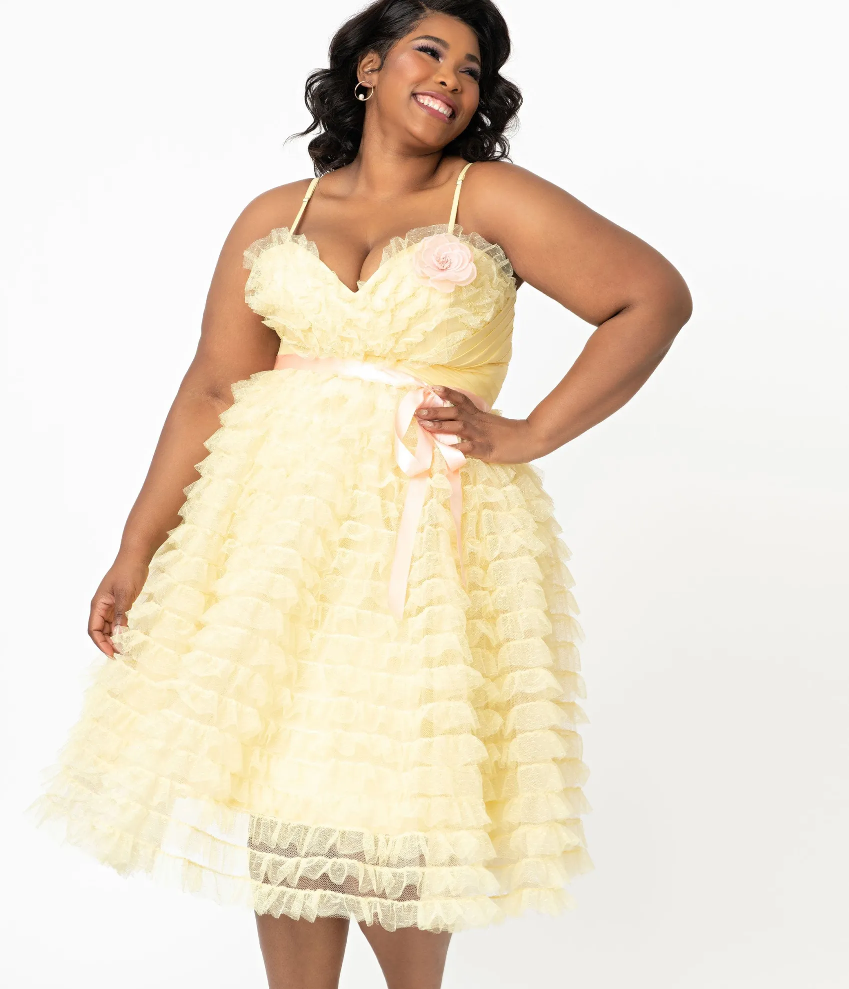 Unique Vintage Plus Size 1950s Yellow Tulle Cupcake Swing Dress Best