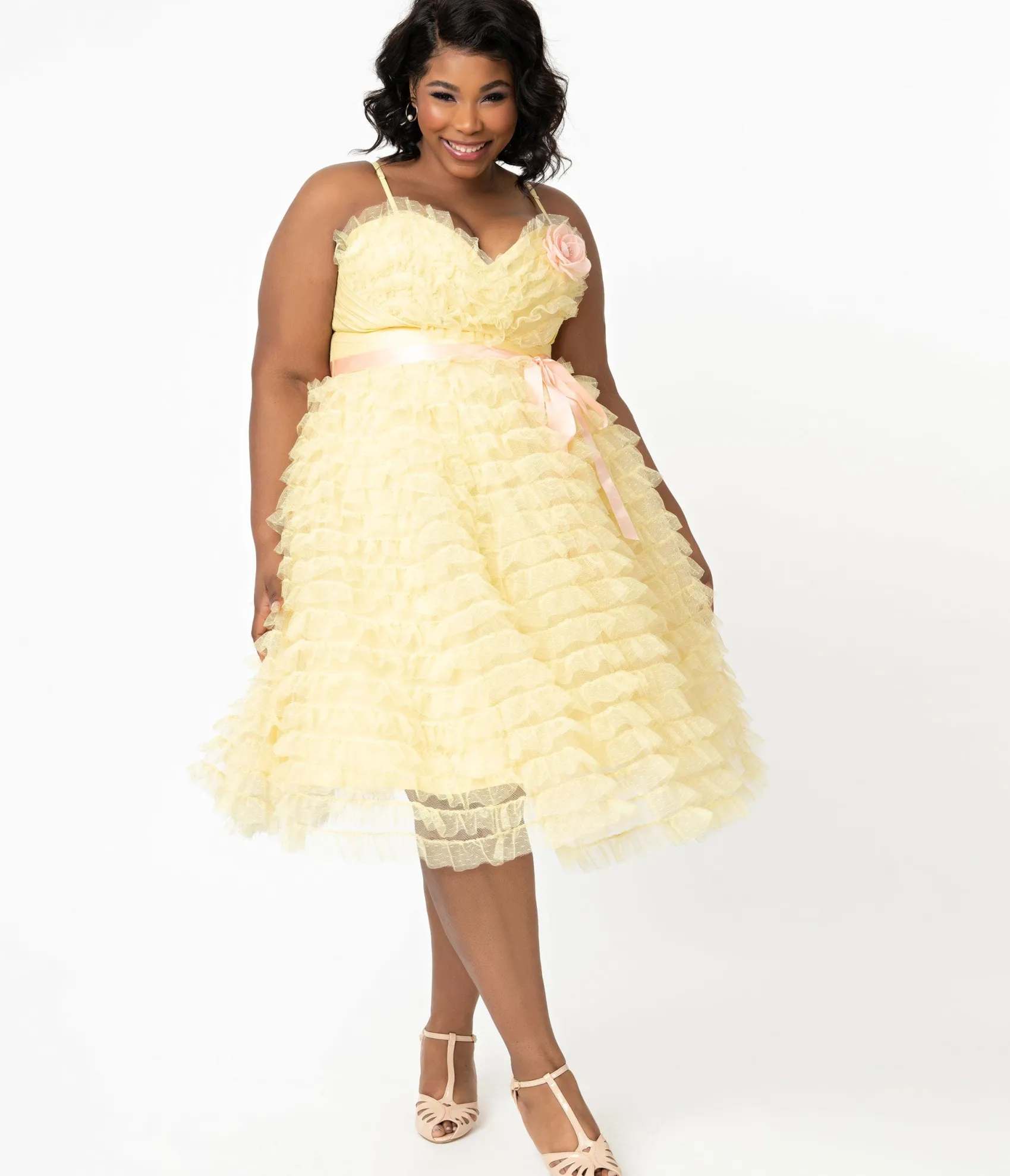 Unique Vintage Plus Size 1950s Yellow Tulle Cupcake Swing Dress Best