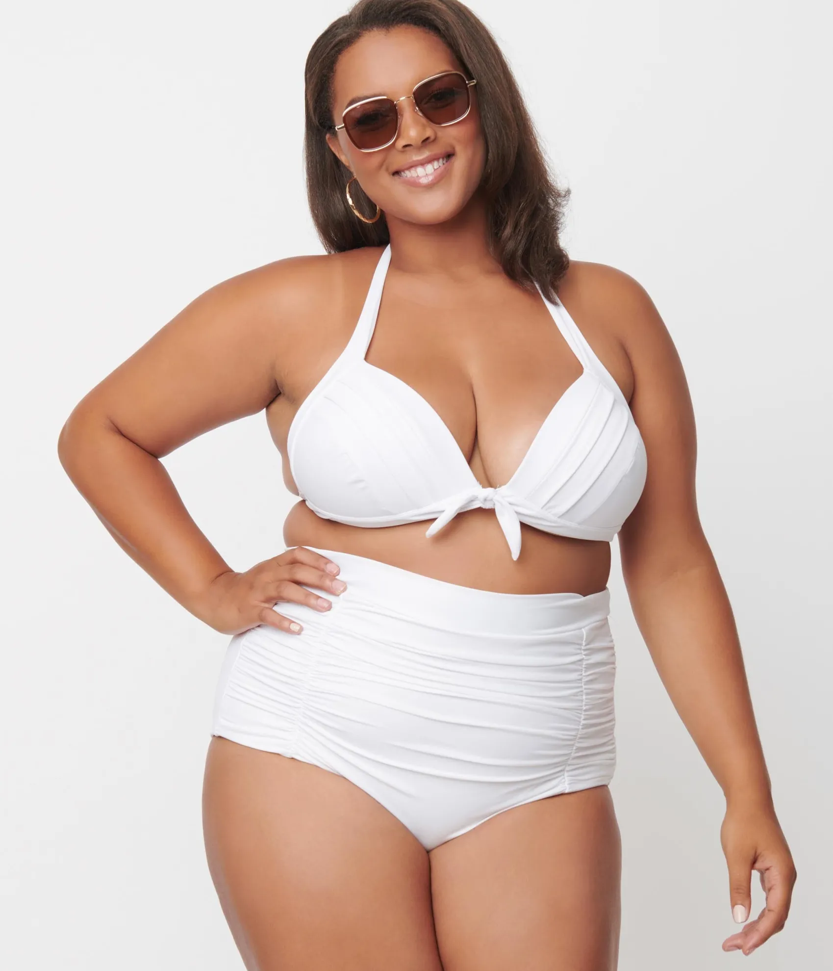 Unique Vintage Plus Size Solid White Monroe Halter Swim Top Outlet