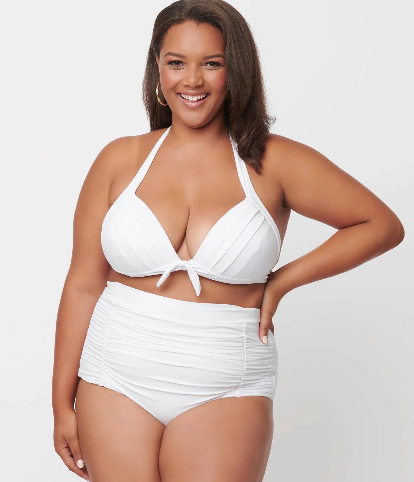 Unique Vintage Plus Size Solid White Monroe Halter Swim Top Outlet