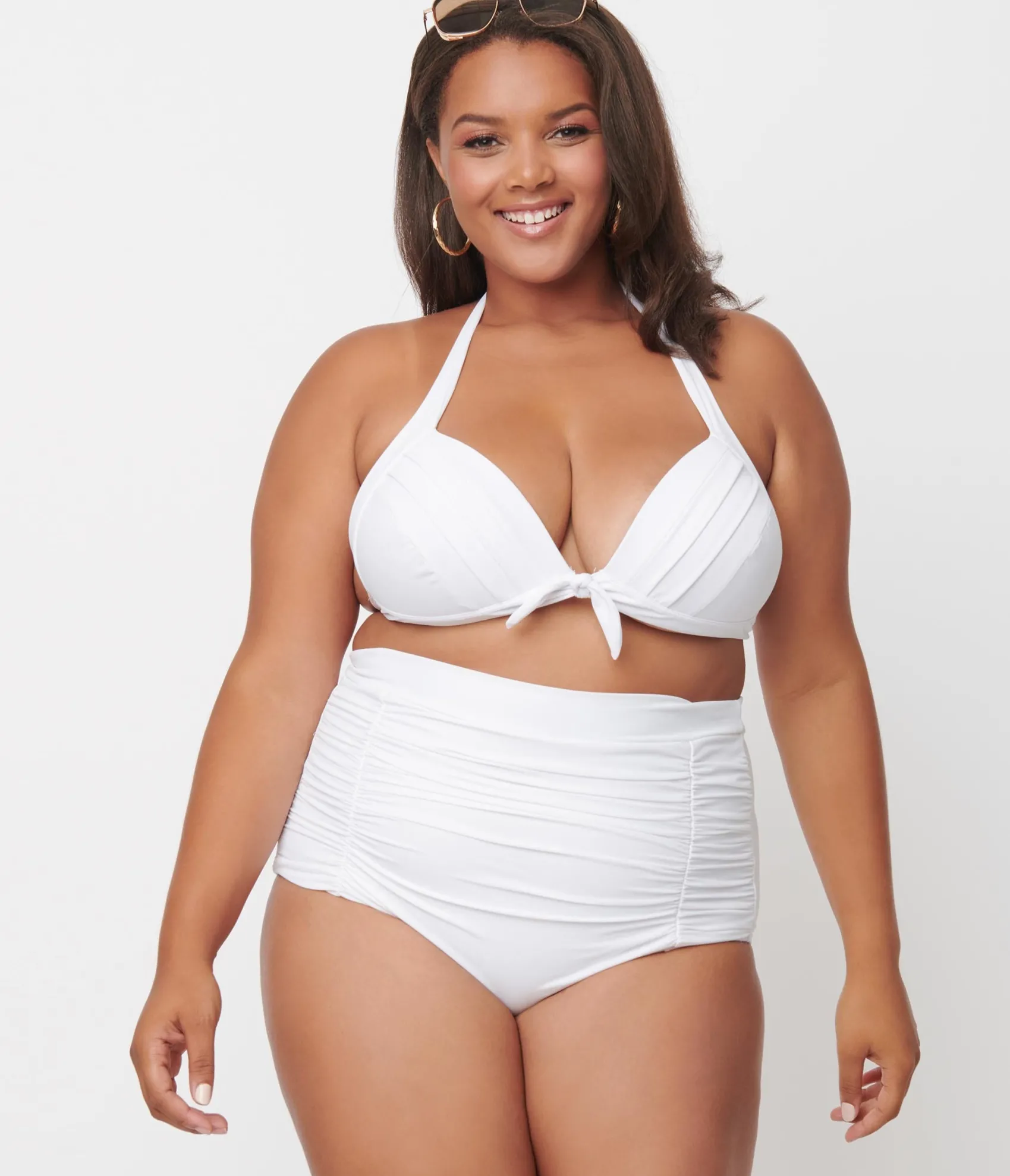 Unique Vintage Plus Size Solid White Monroe Halter Swim Top Outlet