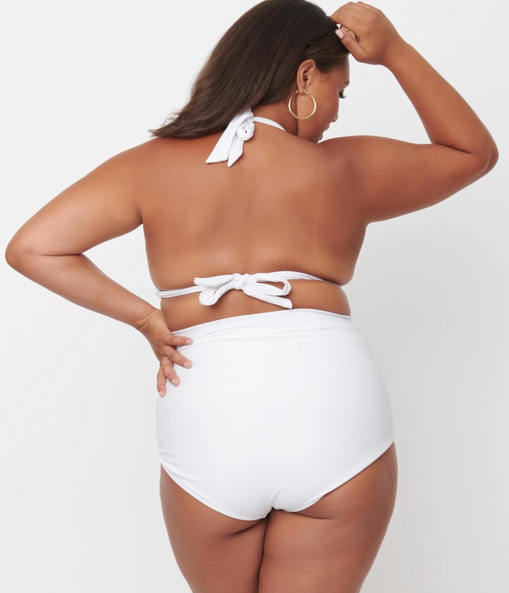 Unique Vintage Plus Size Solid White Monroe High Waist Swim Bottom Clearance