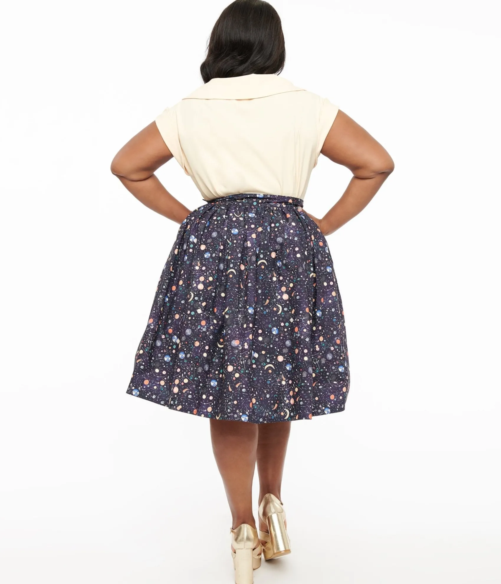 Unique Vintage Plus Size Space Print Gellar Swing Skirt Hot