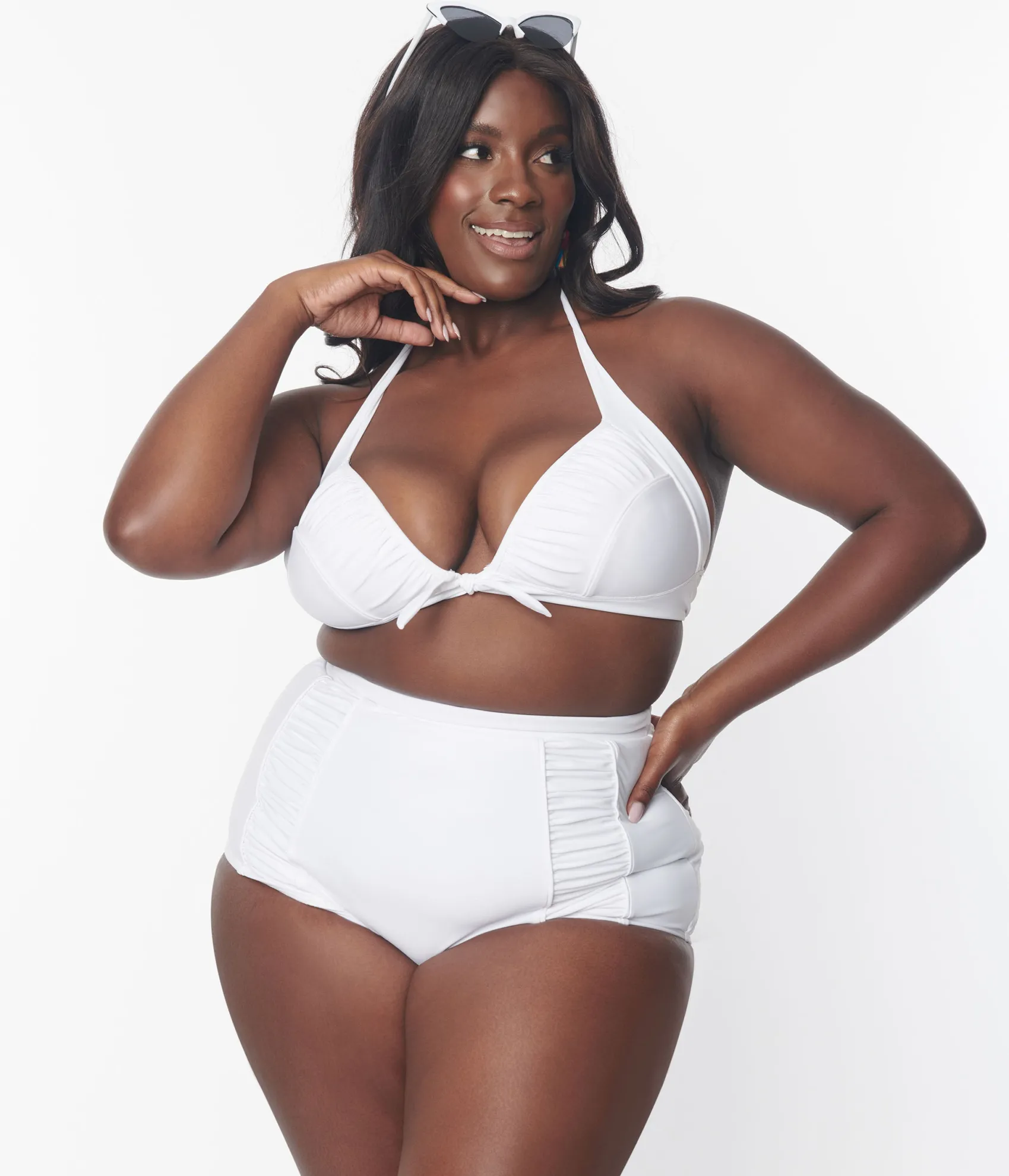 Unique Vintage Plus Size White Halter Swim Top Online