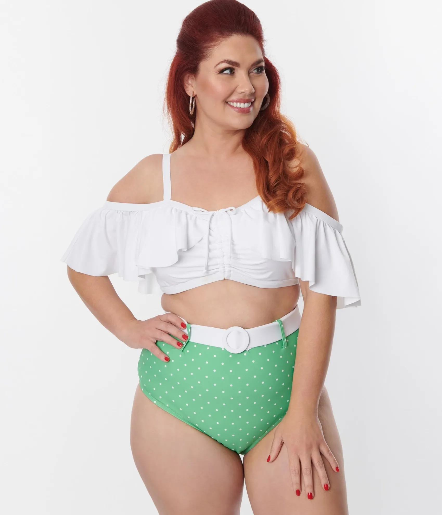 Unique Vintage Plus Size White Ruffle Swim Top New