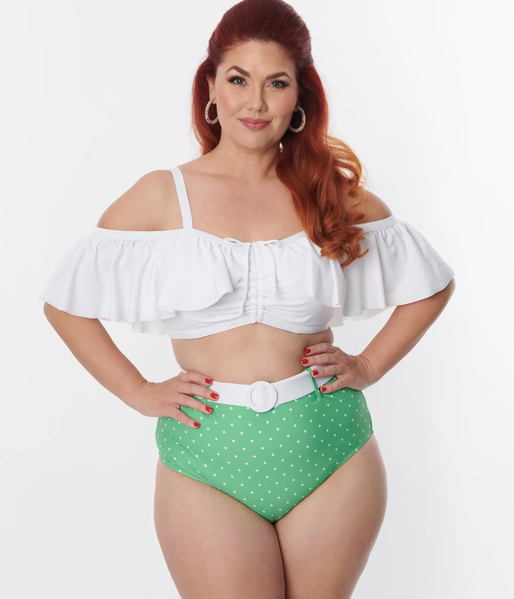 Unique Vintage Plus Size White Ruffle Swim Top New