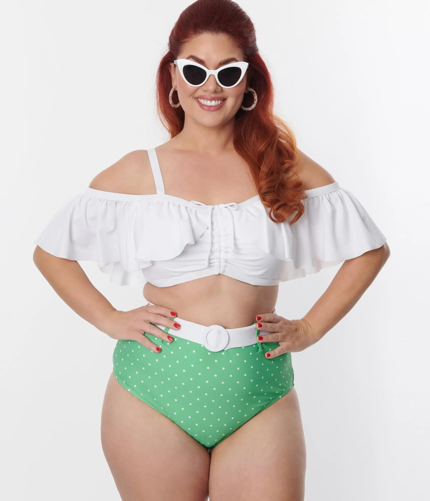 Unique Vintage Plus Size White Ruffle Swim Top New