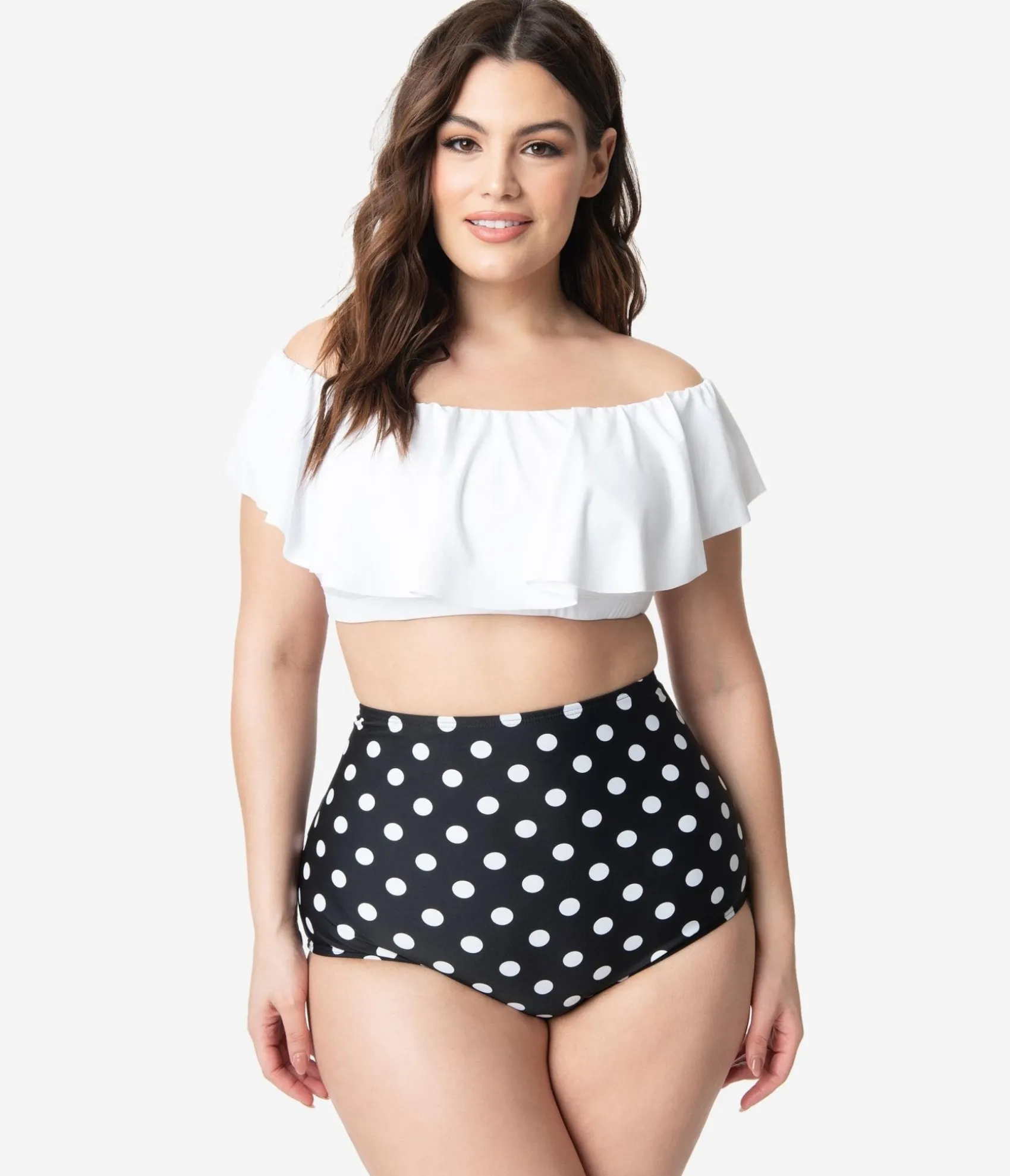 Unique Vintage Plus Size White Ruffled Ramona Swim Top Fashion