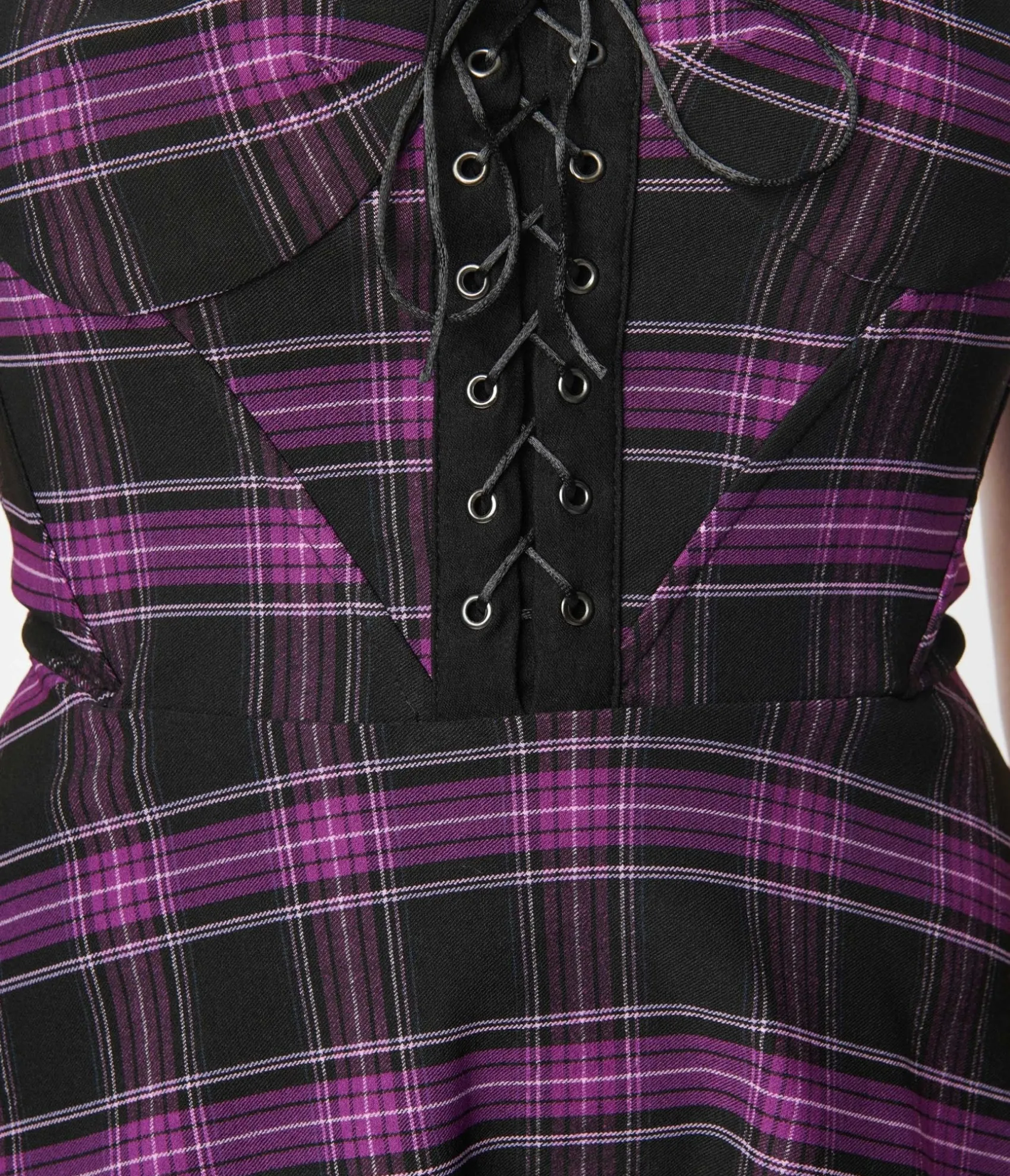 Unique Vintage Purple Plaid Corset Flare Dress Clearance