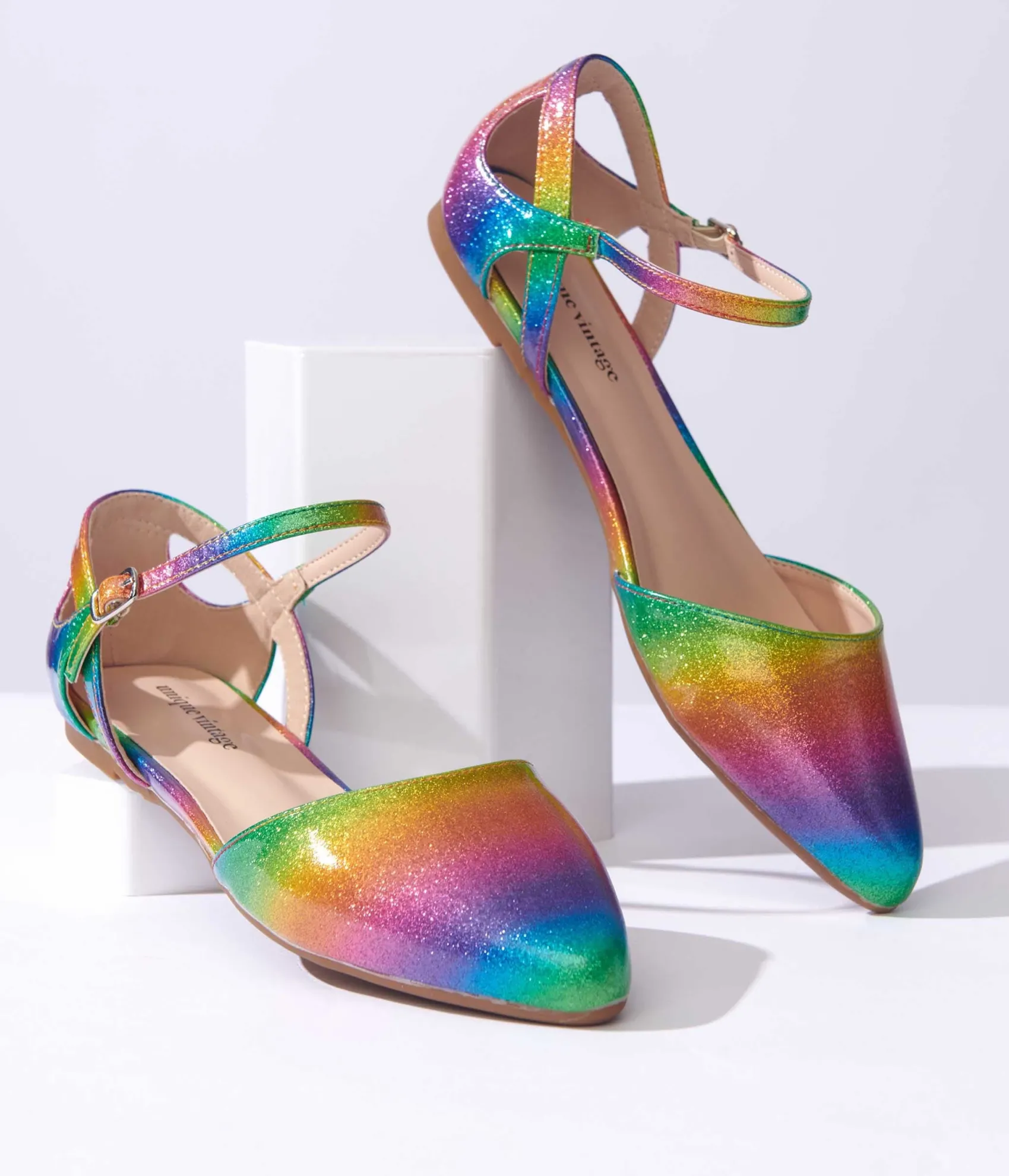 Unique Vintage Rainbow Glitter Libby Flats Best