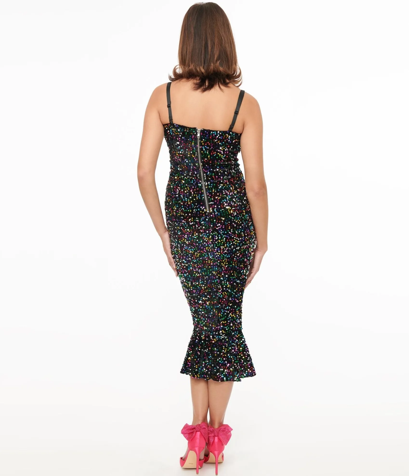 Unique Vintage Rainbow Sequin Strapless Spotlight Wiggle Dress Best