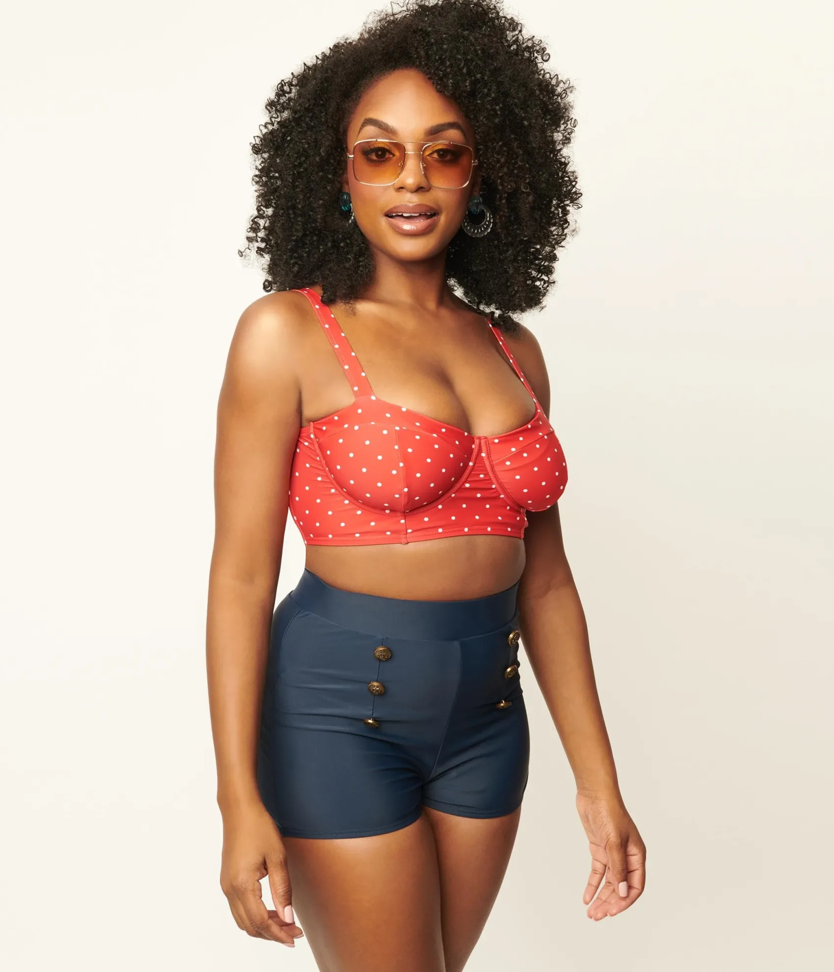 Unique Vintage Red & White Pin Dot Marlene Crop Swim Top Outlet