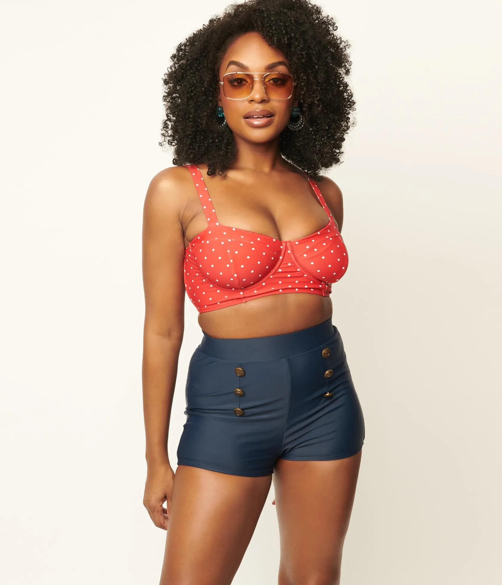 Unique Vintage Red & White Pin Dot Marlene Crop Swim Top Outlet