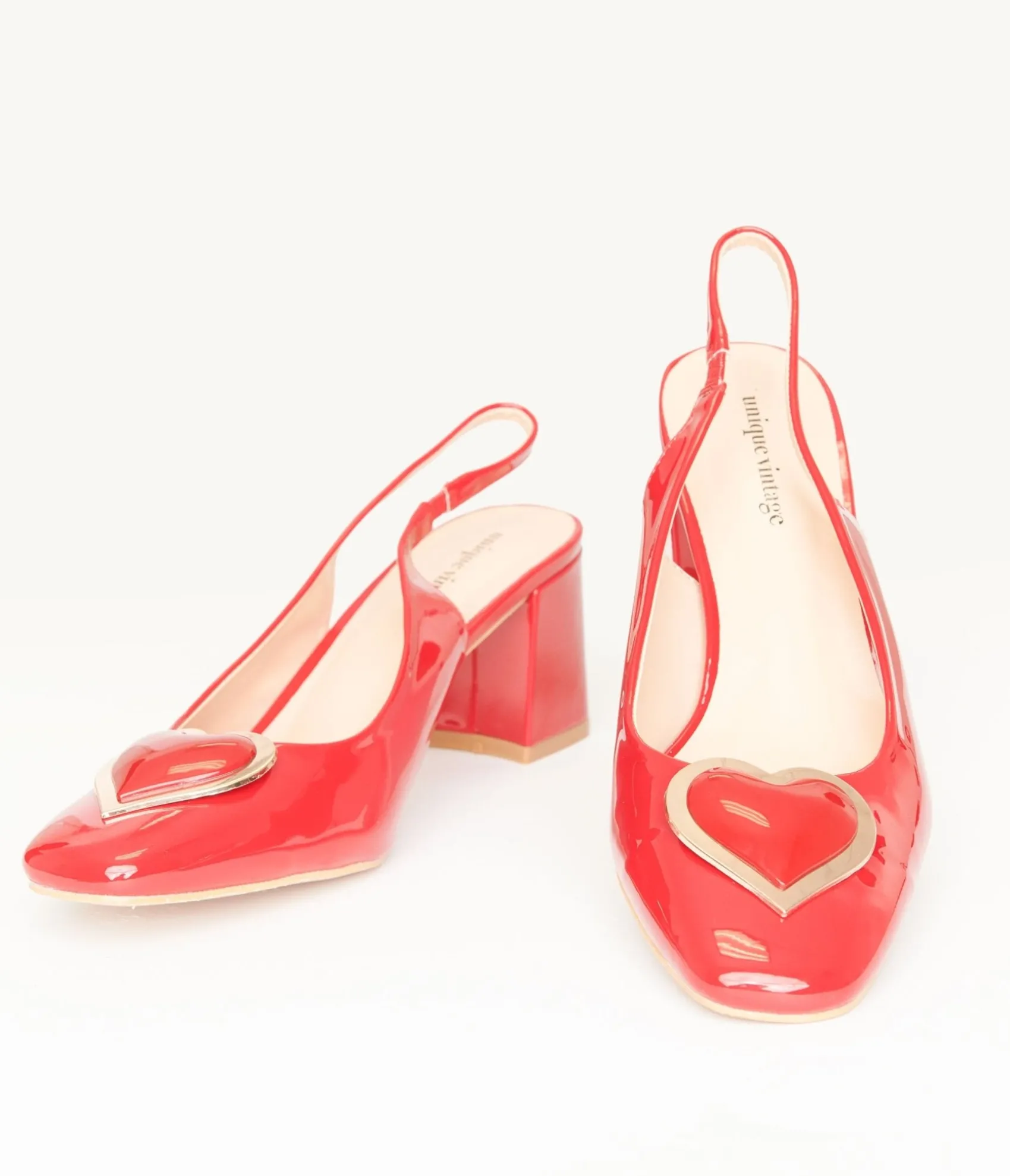 Unique Vintage Red Heart Leatherette Slingback Heels Flash Sale
