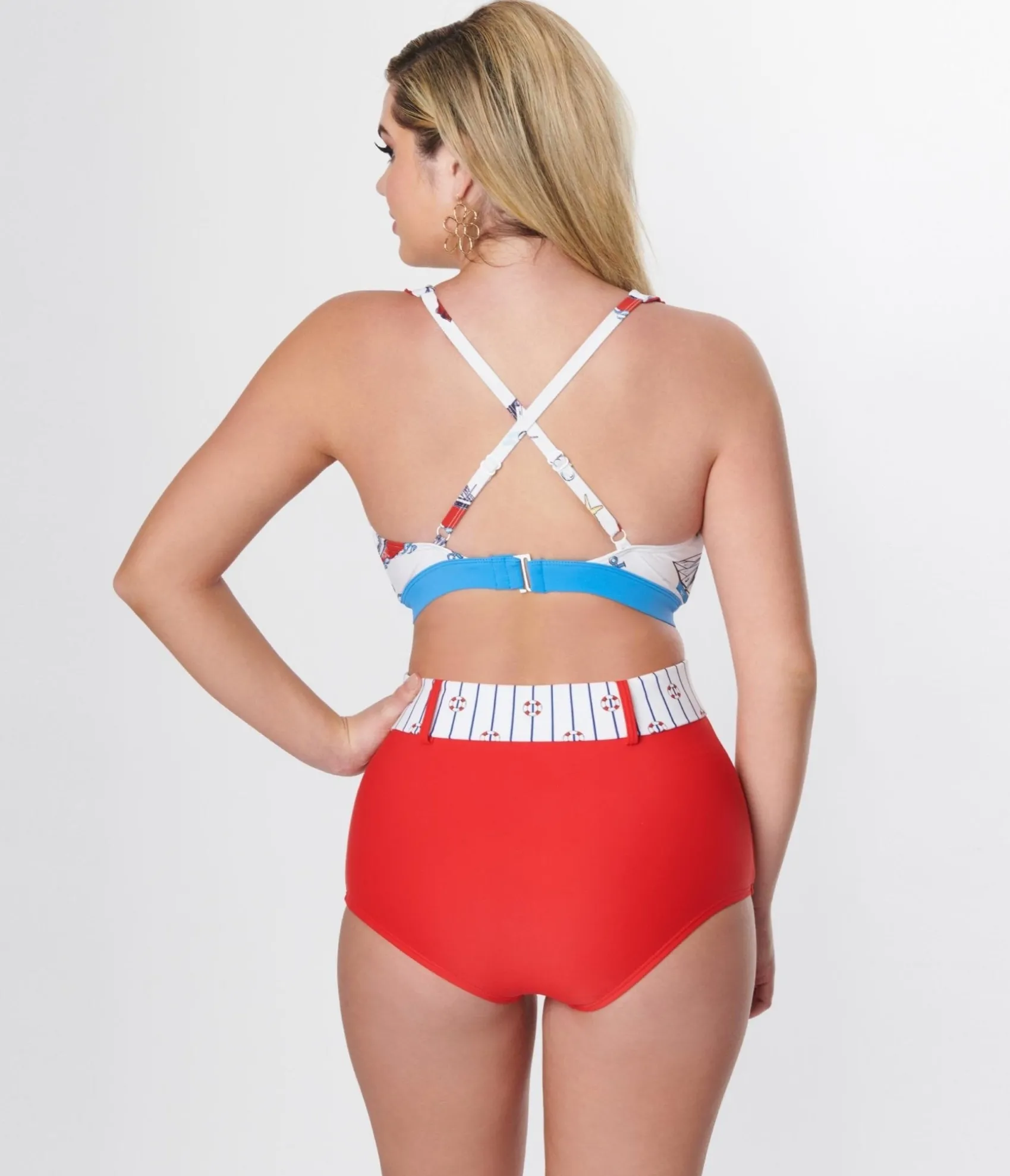 Unique Vintage Red High Waist Belted Swim Bottom Cheap