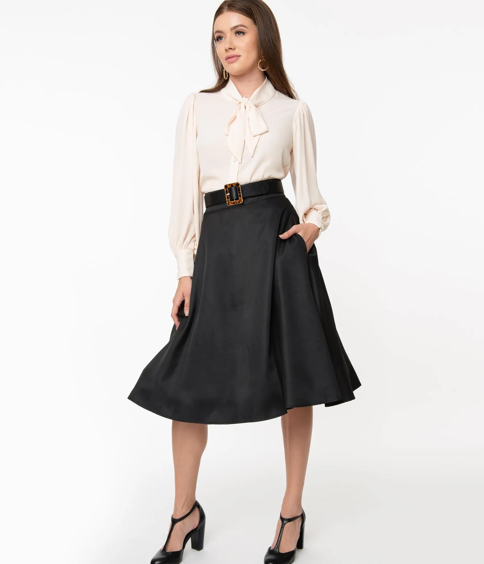 Unique Vintage Retro Style Black High Waist Vivien Swing Skirt Best