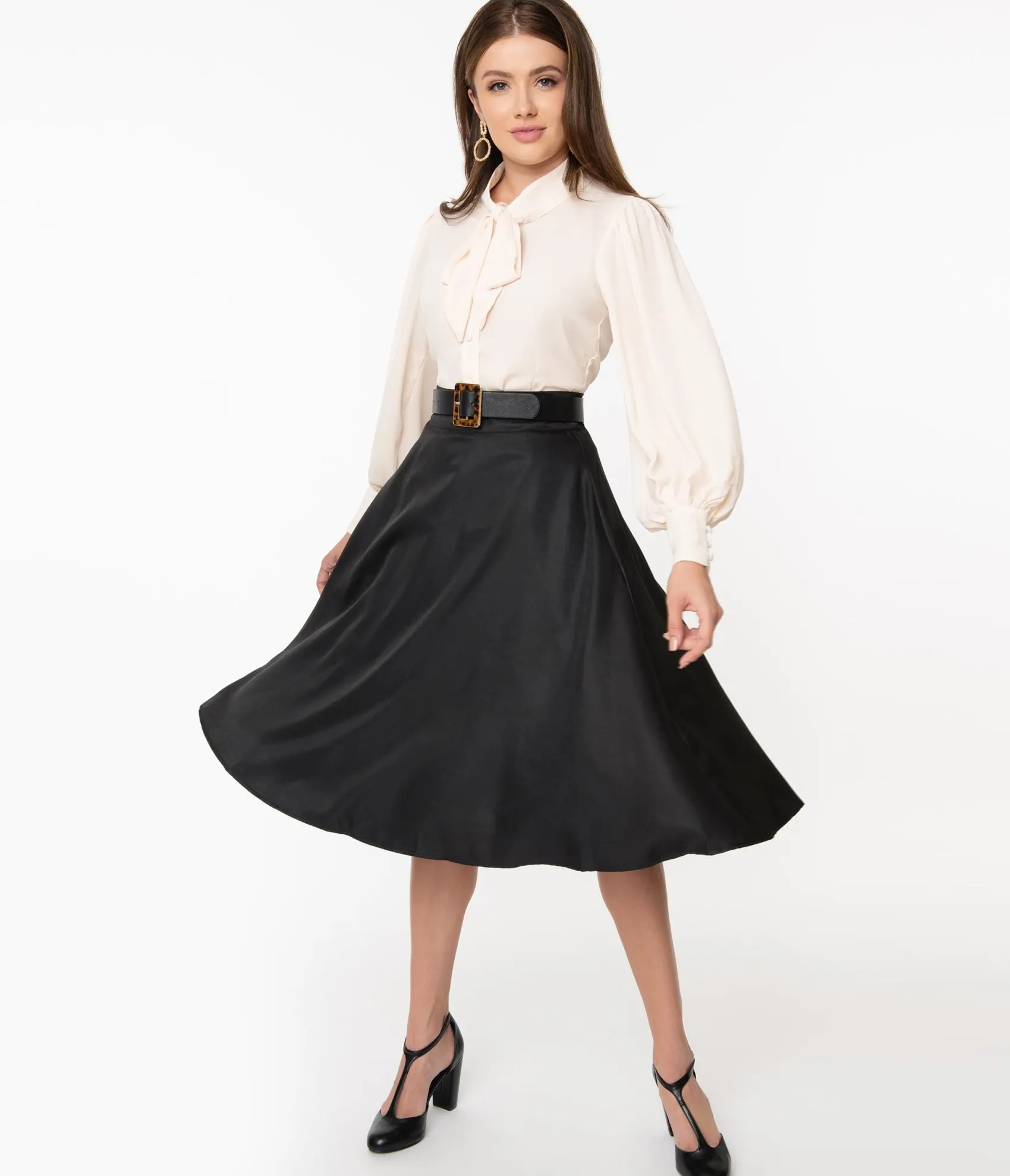 Unique Vintage Retro Style Black High Waist Vivien Swing Skirt Best