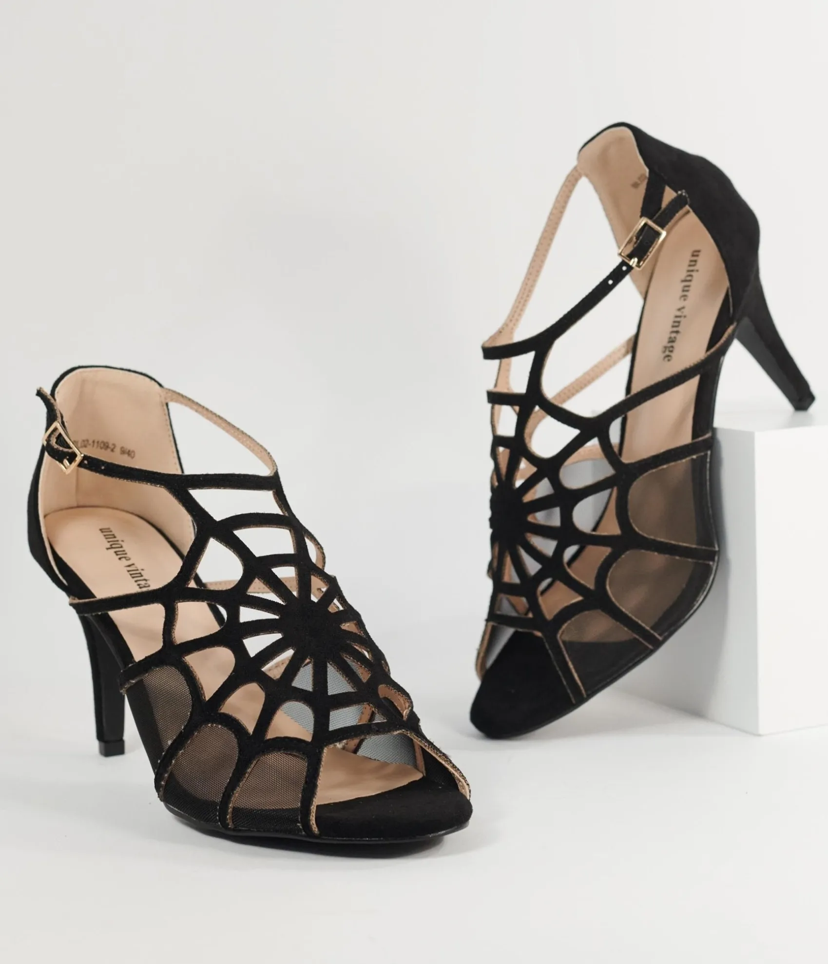 Unique Vintage 1940s Black Spider Web Heels Online