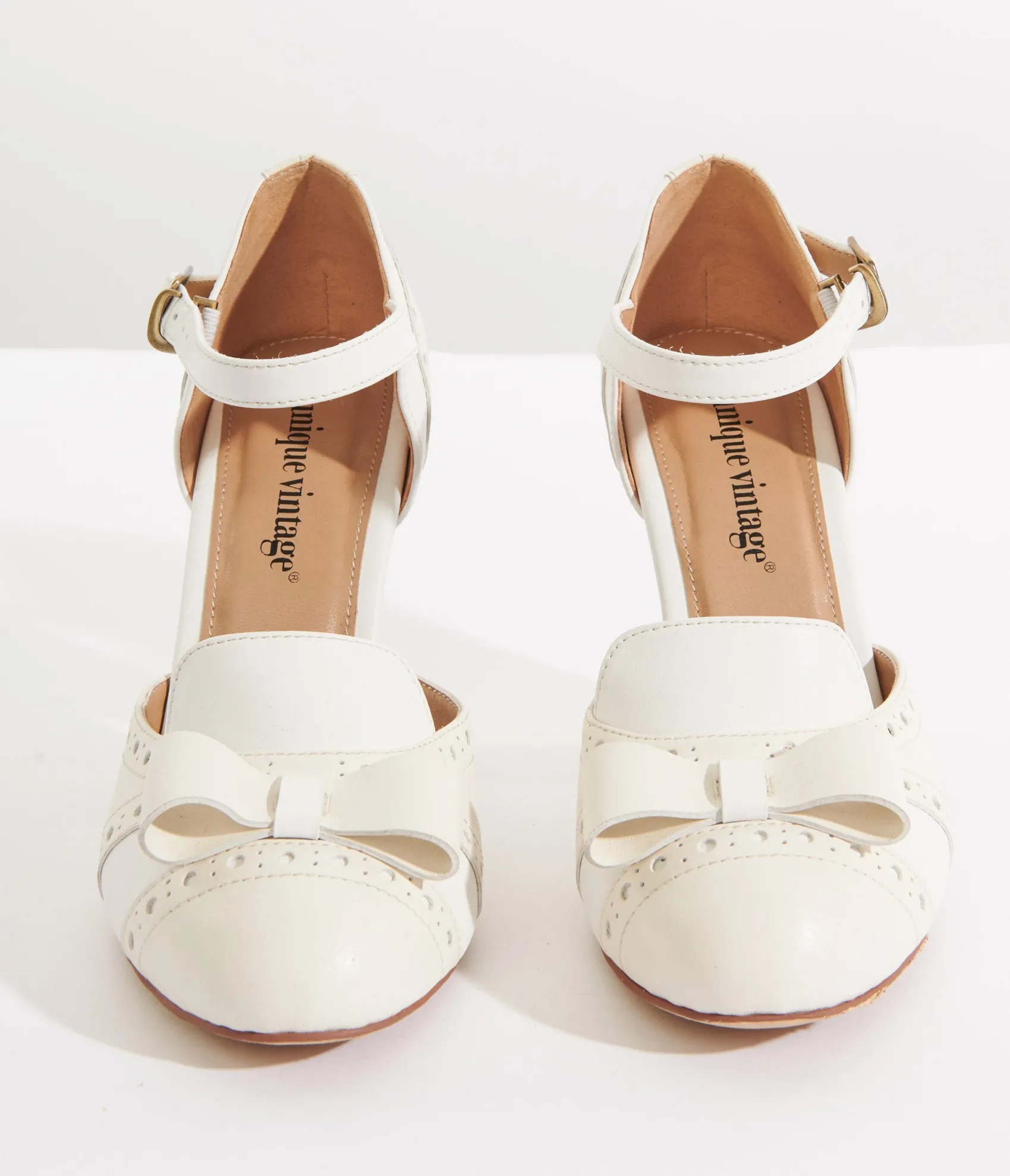 Unique Vintage 1920s Beige & Cream Bow Heels Clearance