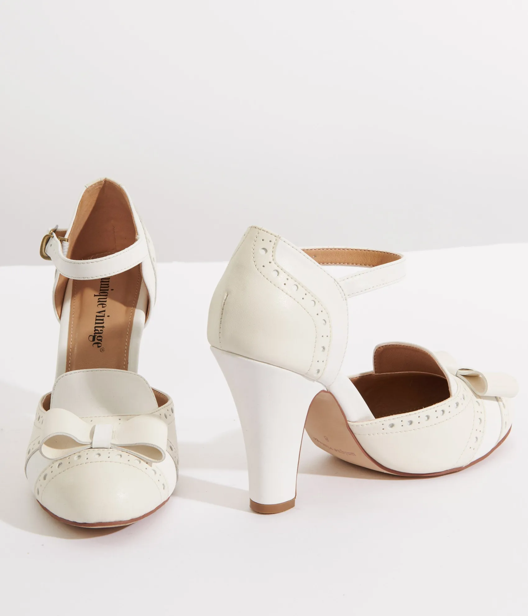 Unique Vintage 1920s Beige & Cream Bow Heels Clearance