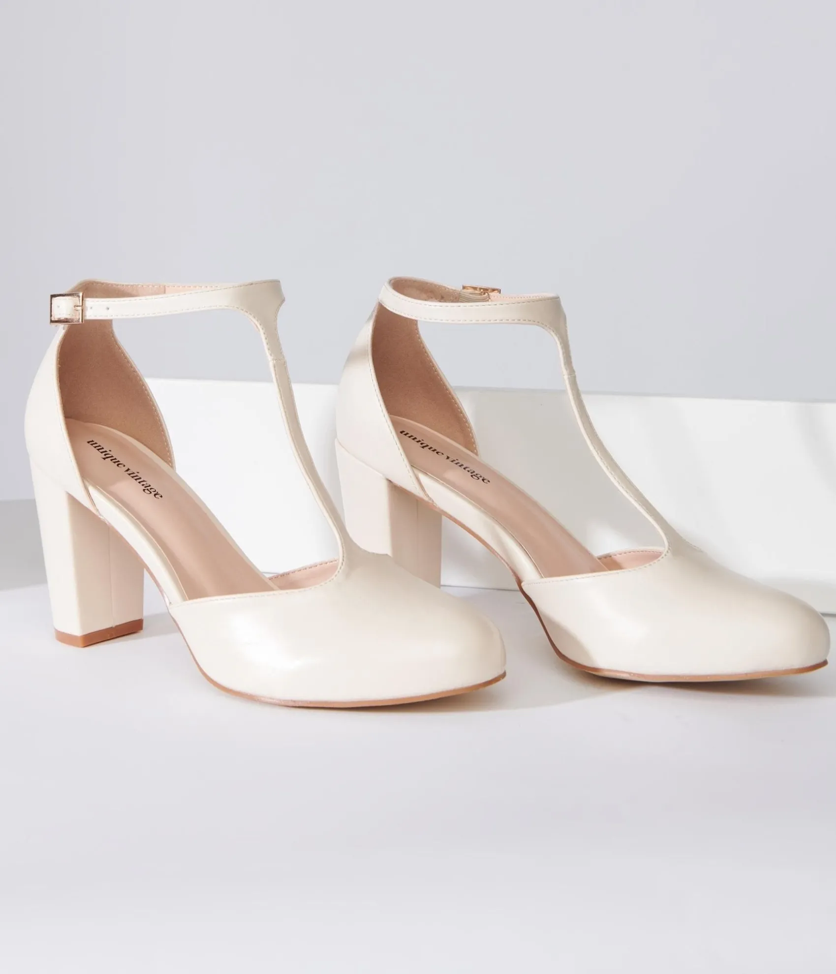 Unique Vintage 1920s Beige Leatherette T-Strap Astaire Pumps Online