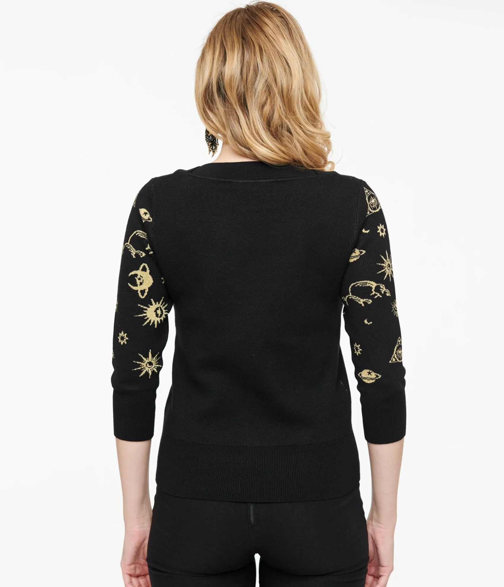 Unique Vintage 1950s Black & Gold Celestial Minou Sweater Store