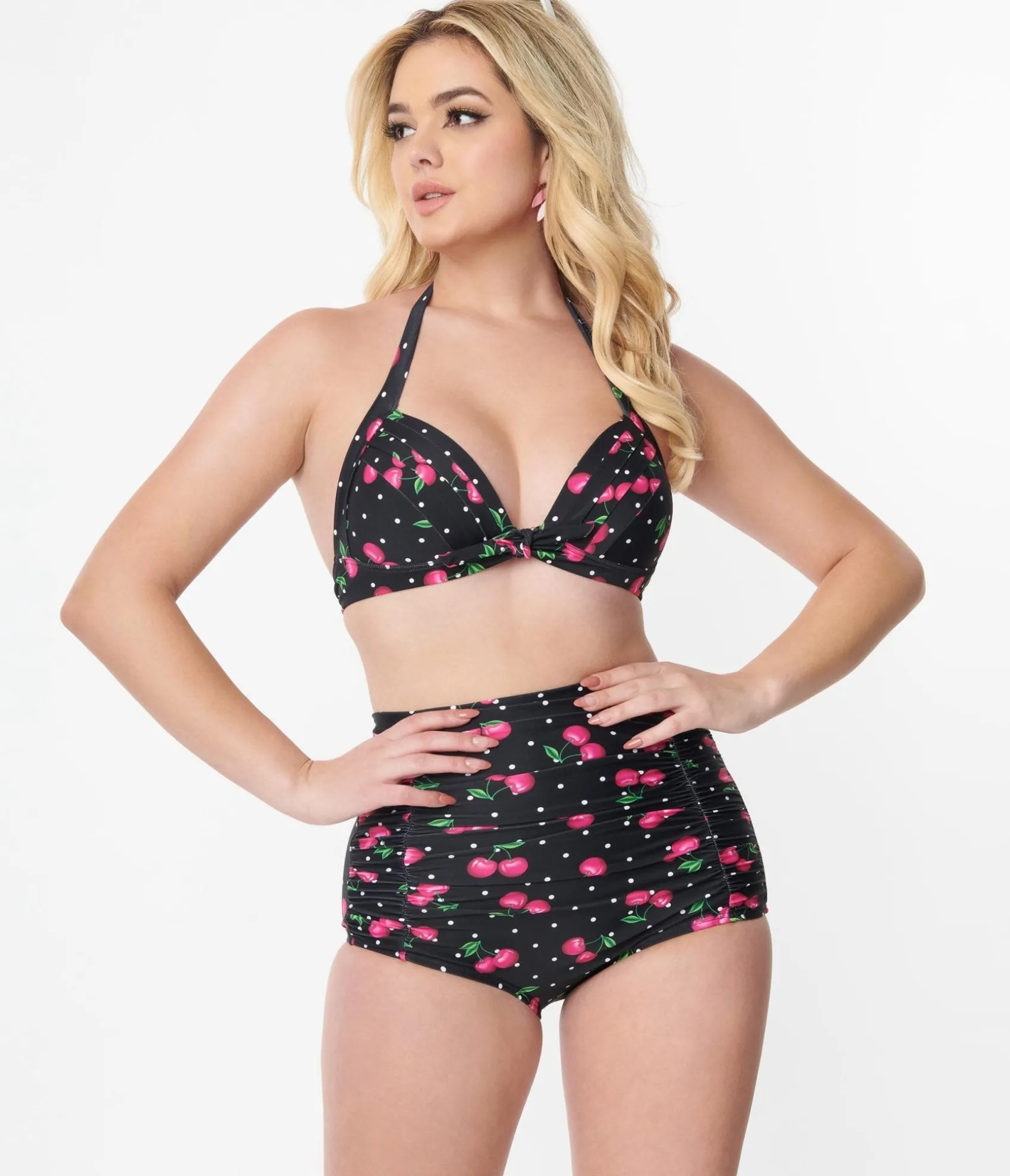 Unique Vintage 1950s Black & Hot Pink Cherry Pin Dot Monroe Swim Bottom Outlet