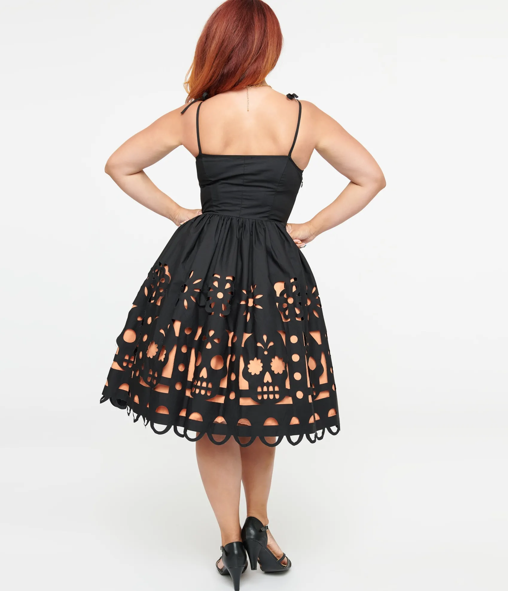 Unique Vintage 1950s Black & Orange Dia De Los Muertos Cutout Bobbie Swing Dress Cheap