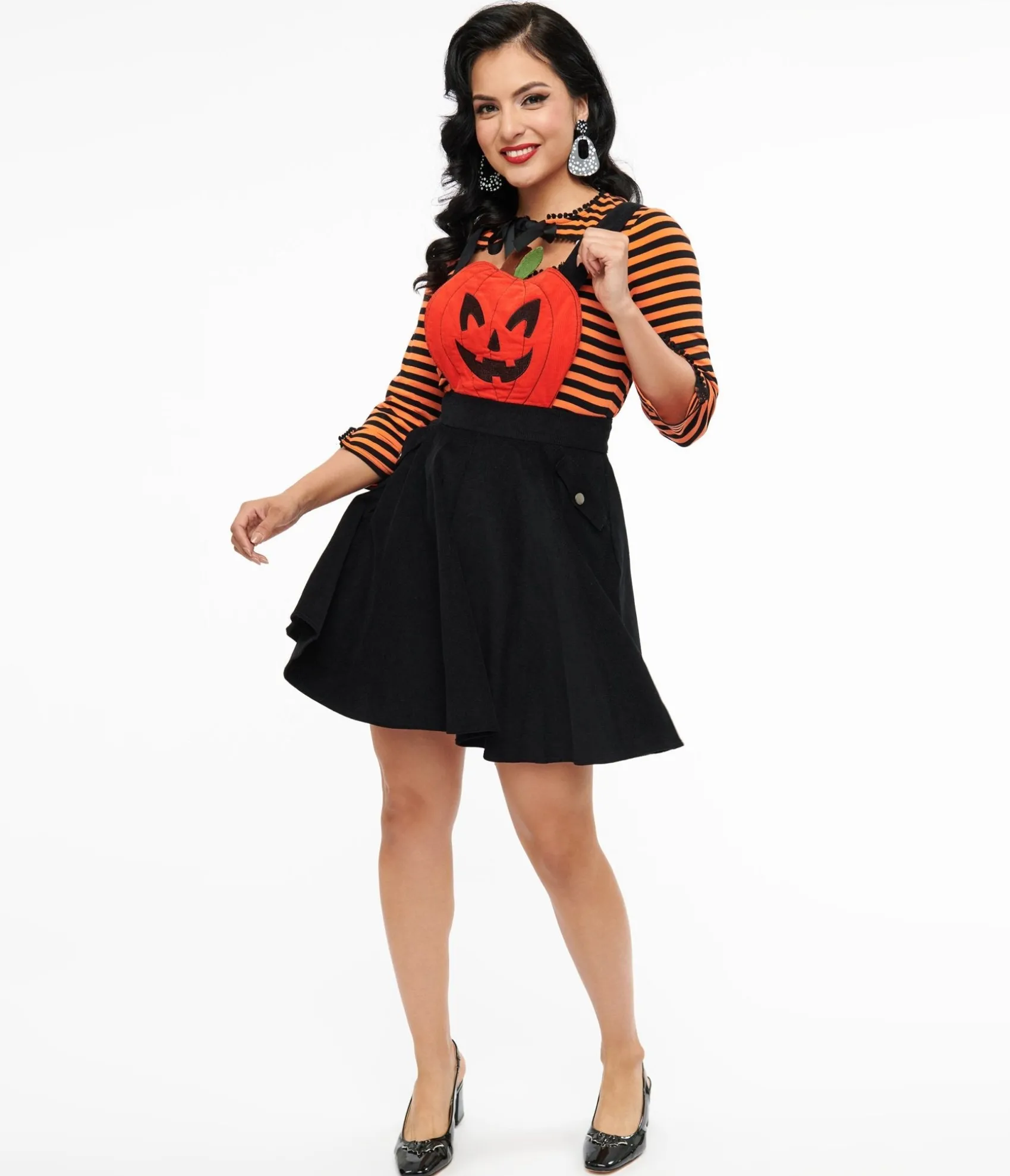 Unique Vintage 1950s Black & Orange Jack-O-Lantern Pinafore Flash Sale