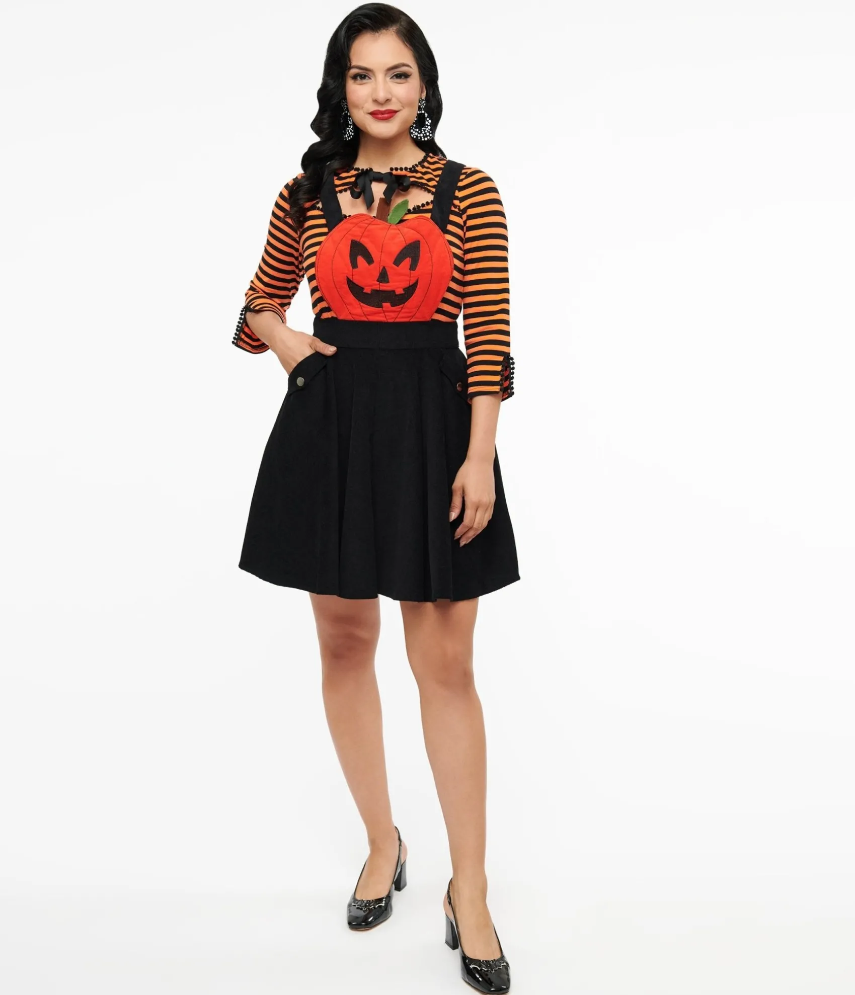 Unique Vintage 1950s Black & Orange Jack-O-Lantern Pinafore Flash Sale