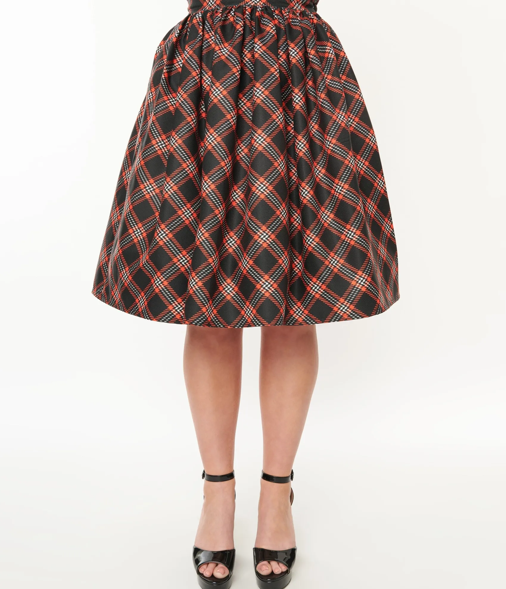 Unique Vintage 1950s Black & Orange Plaid Gellar Swing Skirt Flash Sale