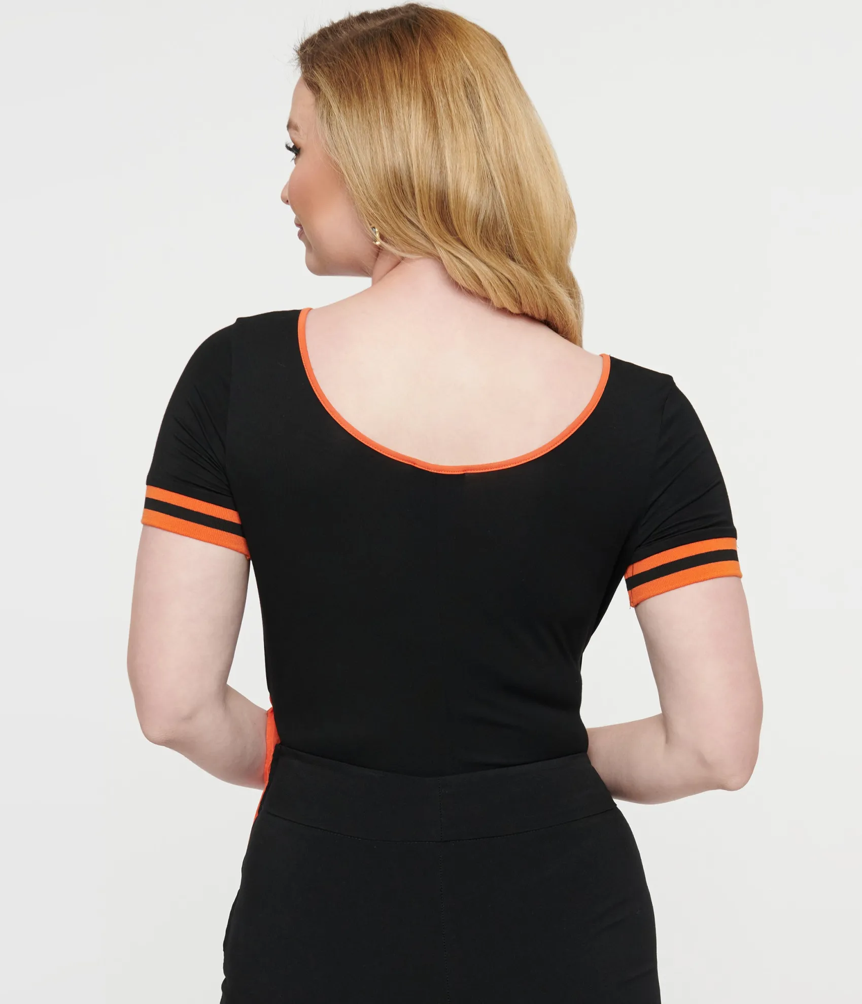 Unique Vintage 1970s Black & Orange Pumpkin Surplice Bodysuit Best