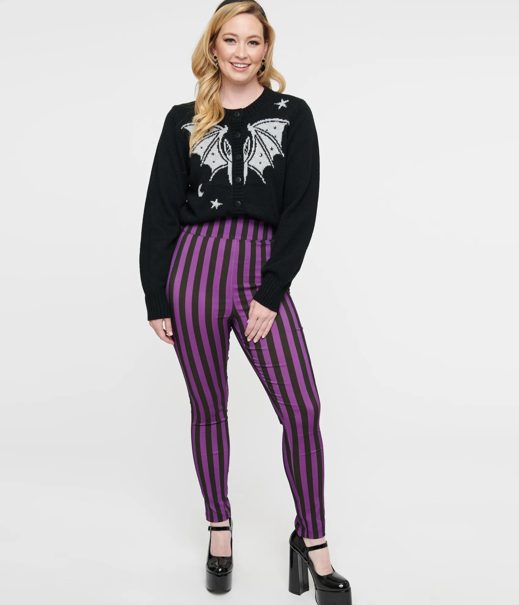 Unique Vintage 1960s Black & Purple Stripe High Waist Cigarette Pants Outlet