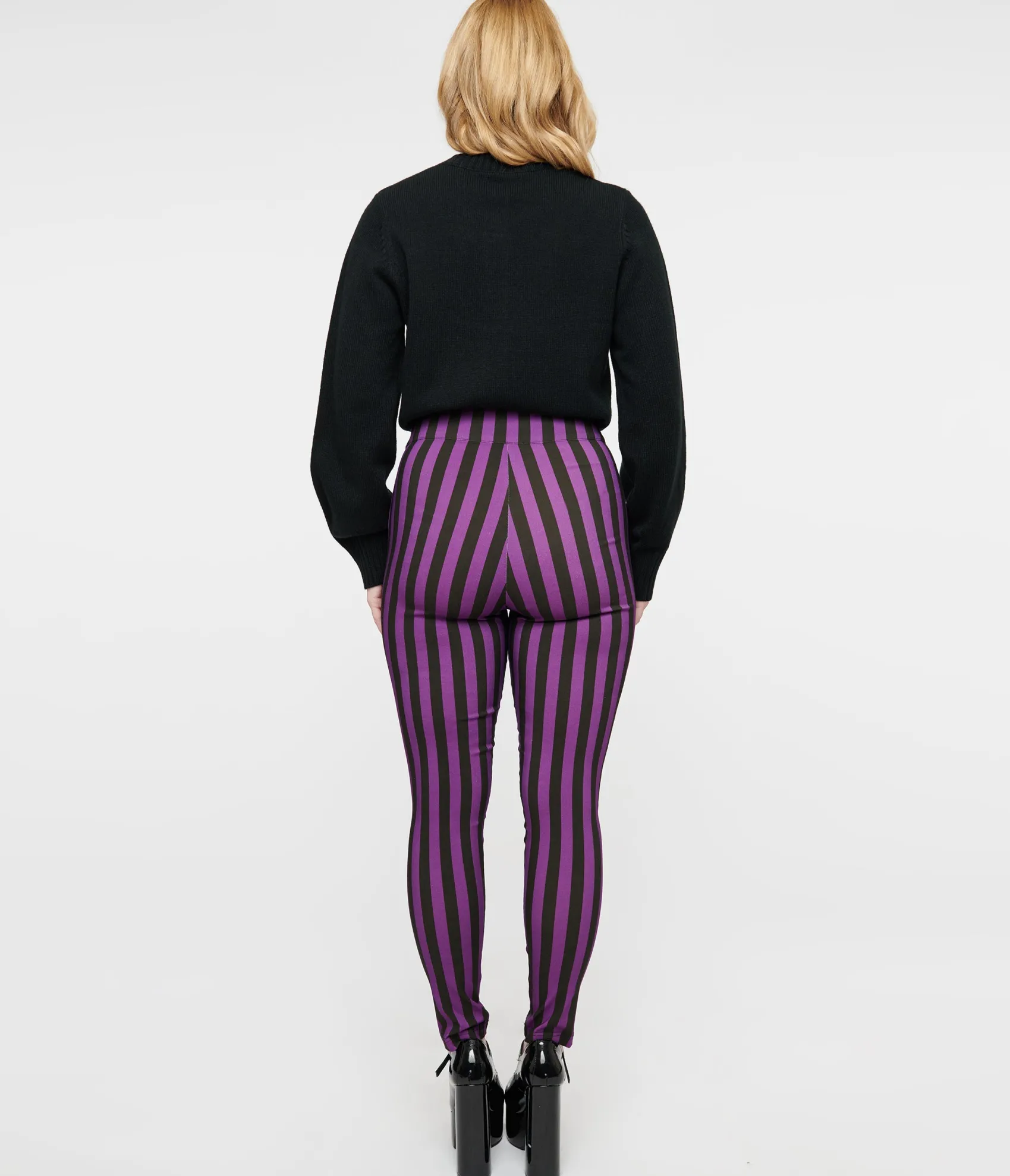 Unique Vintage 1960s Black & Purple Stripe High Waist Cigarette Pants Outlet