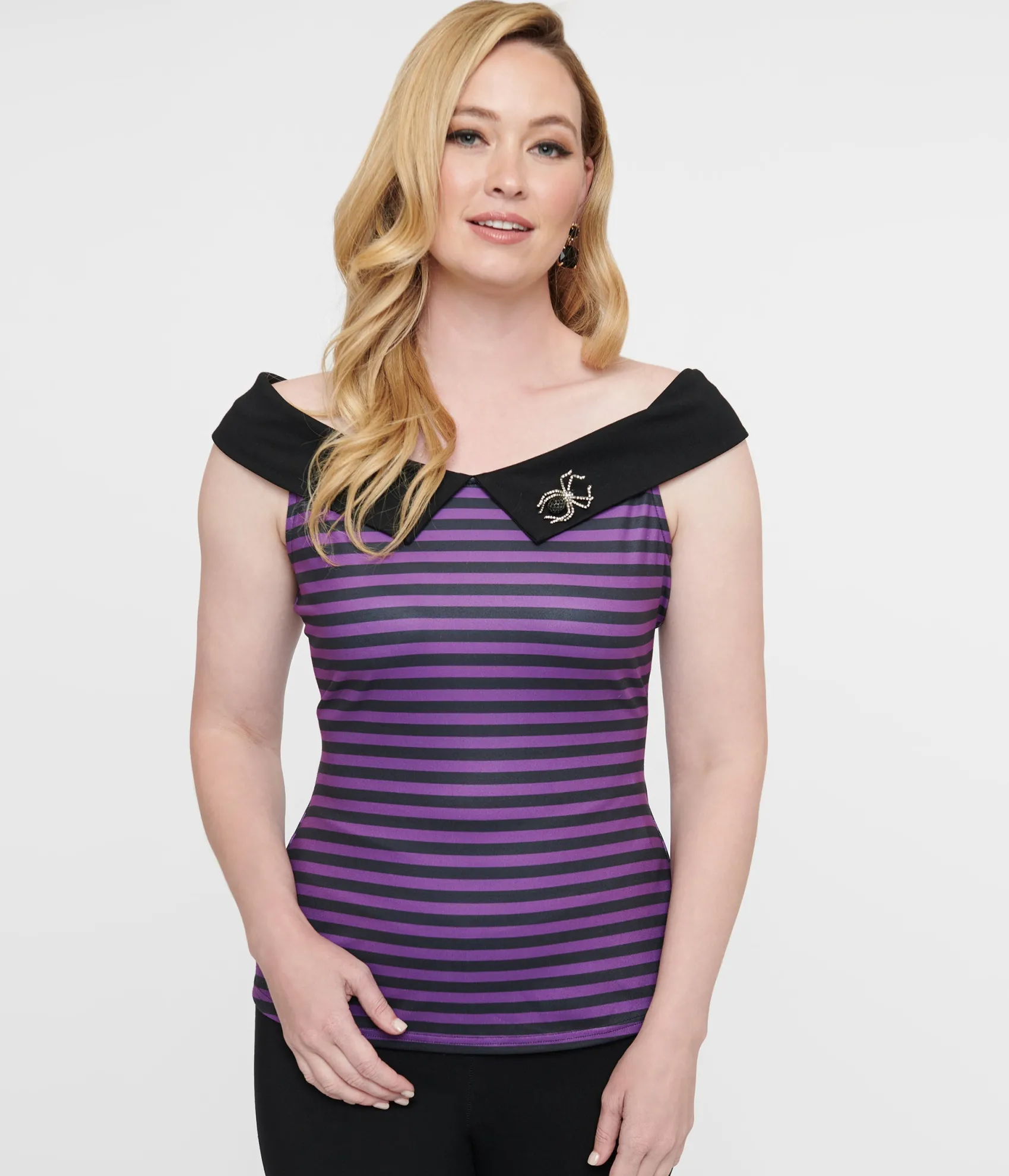Unique Vintage 1950s Black & Purple Stripe Maraschino Top Best