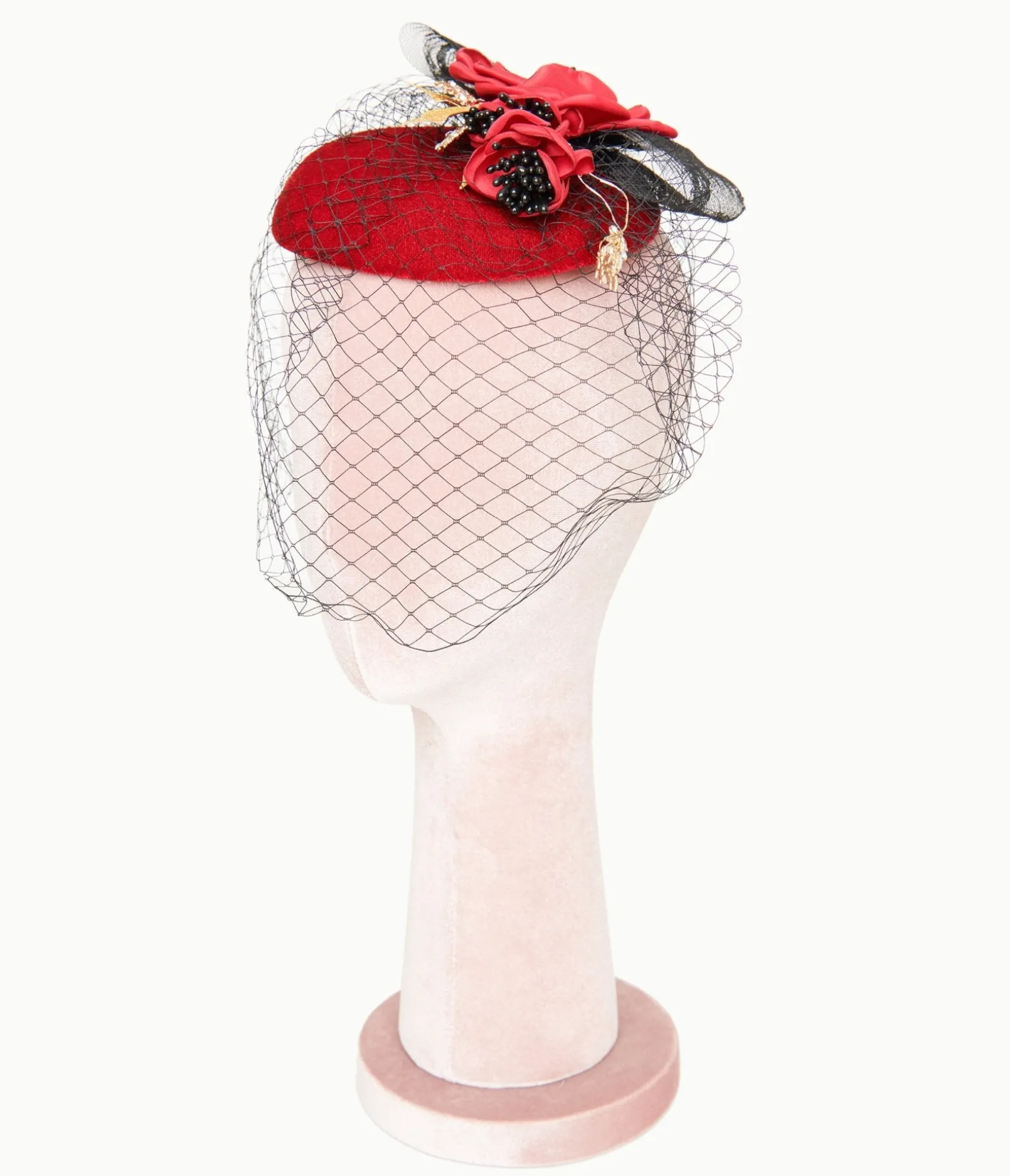 Unique Vintage 1950s Black & Red Floral Fascinator Hat Cheap