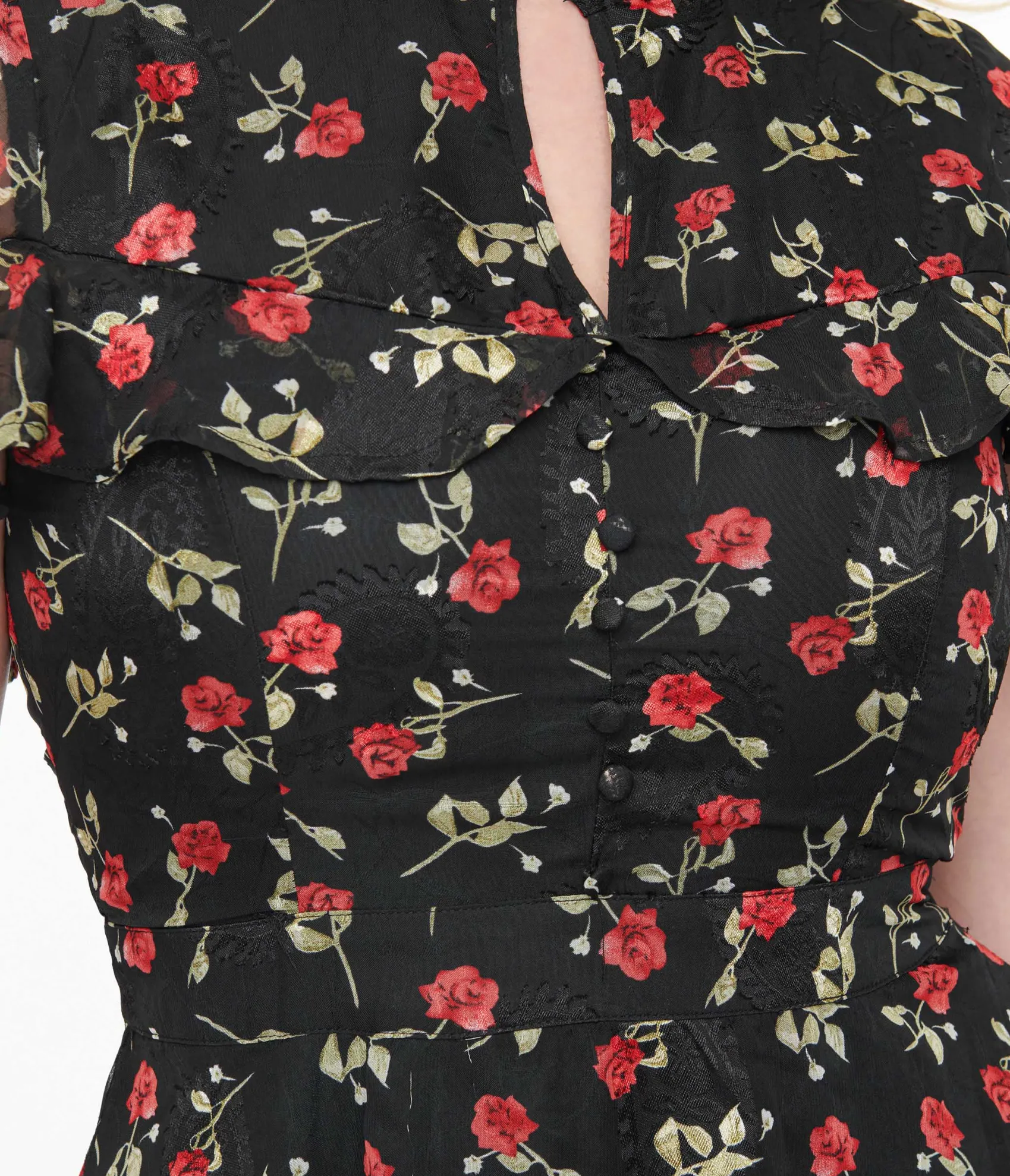 Unique Vintage 1950s Black & Red Rose Capulet Fit & Flare Dress Cheap