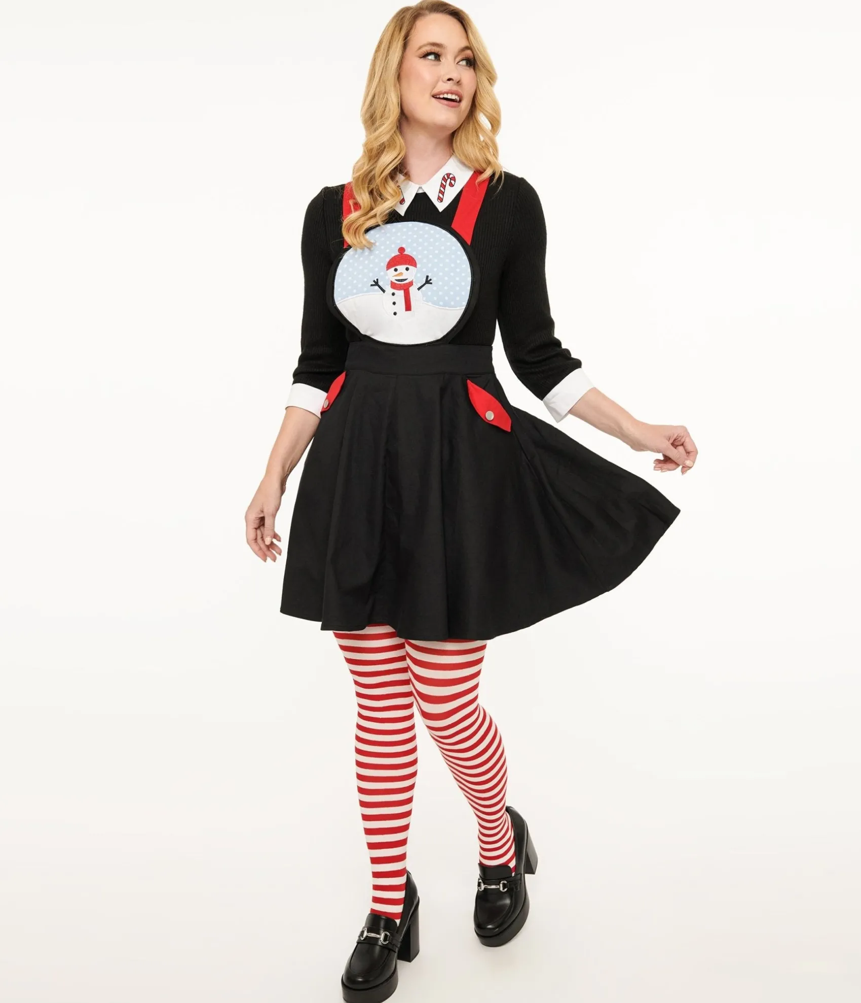 Unique Vintage 1950s Black & Red Snowman Snow Globe Pinafore Outlet